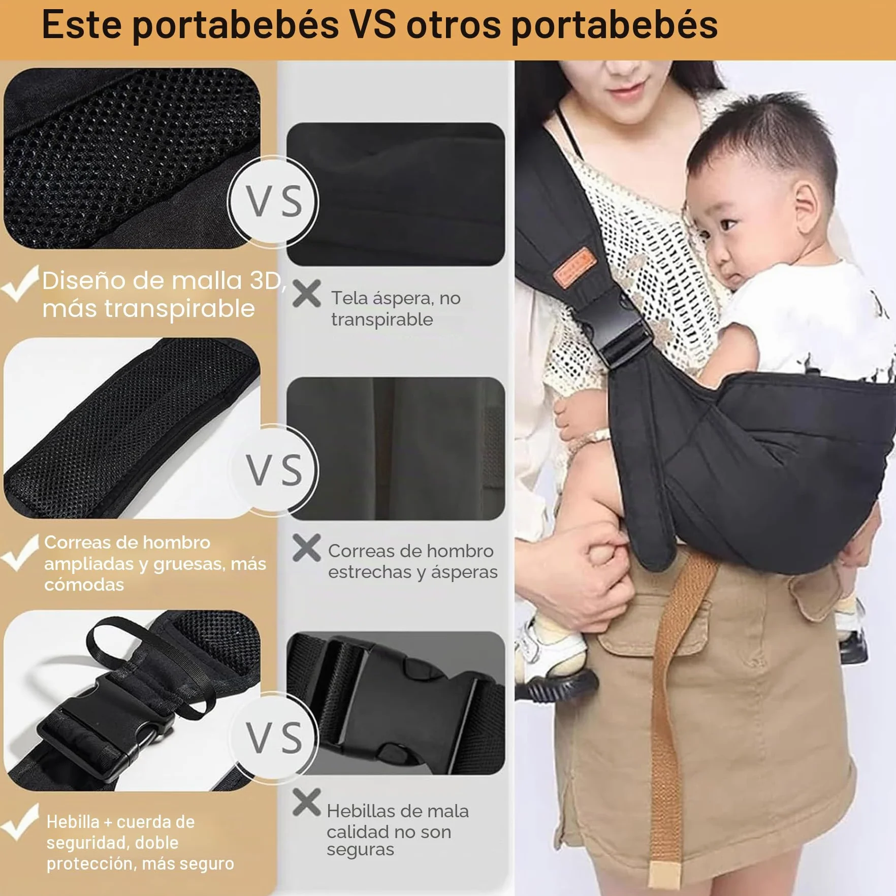Fular Portabebes Ajustable Multifuncional Ligero Transpirable para Bebés hasta 20kg