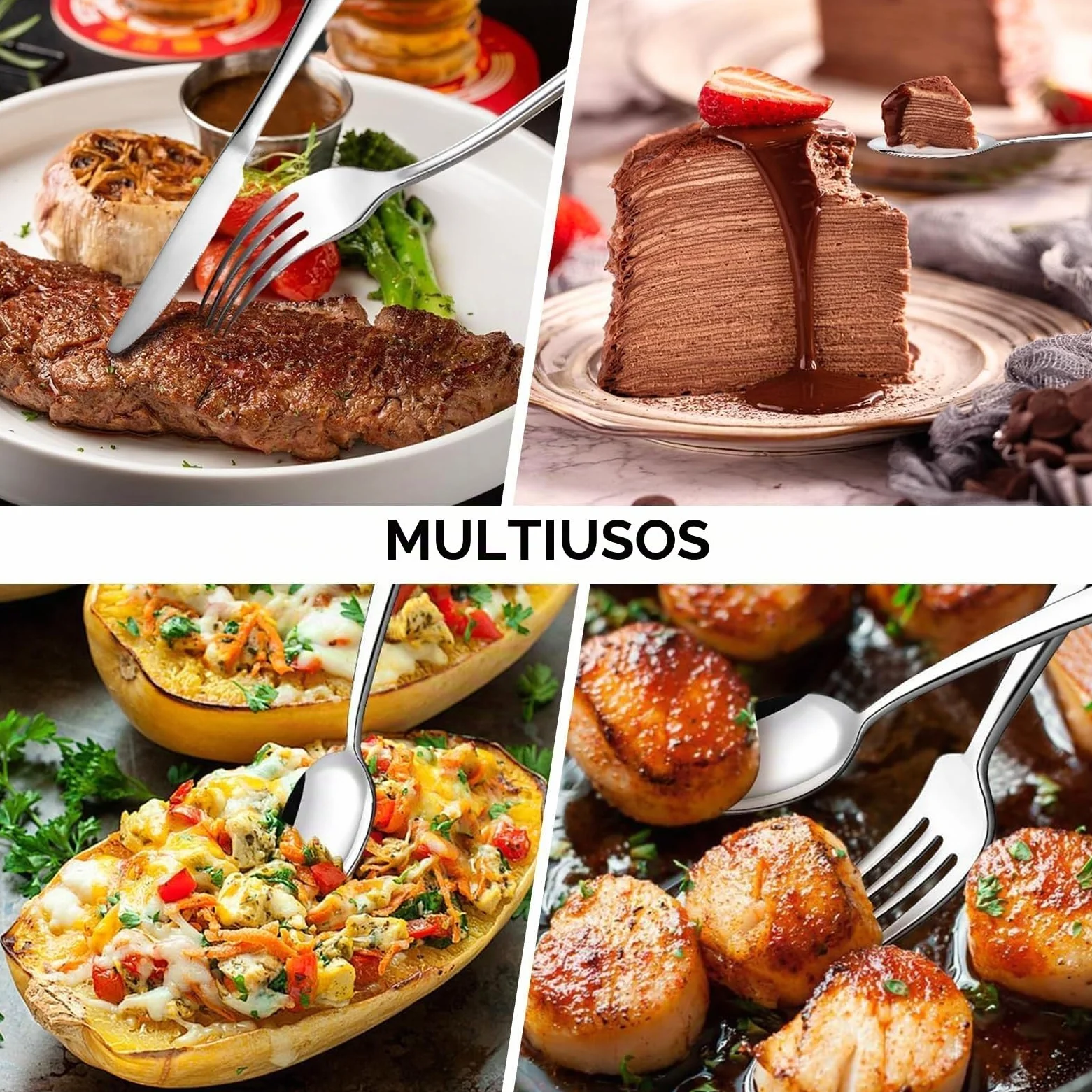 Juego de Cubiertos Colgantes de 24 Piezas, Acero Inoxidable con Soporte y Caja de Regalo, Para Hogar y Restaurantes
