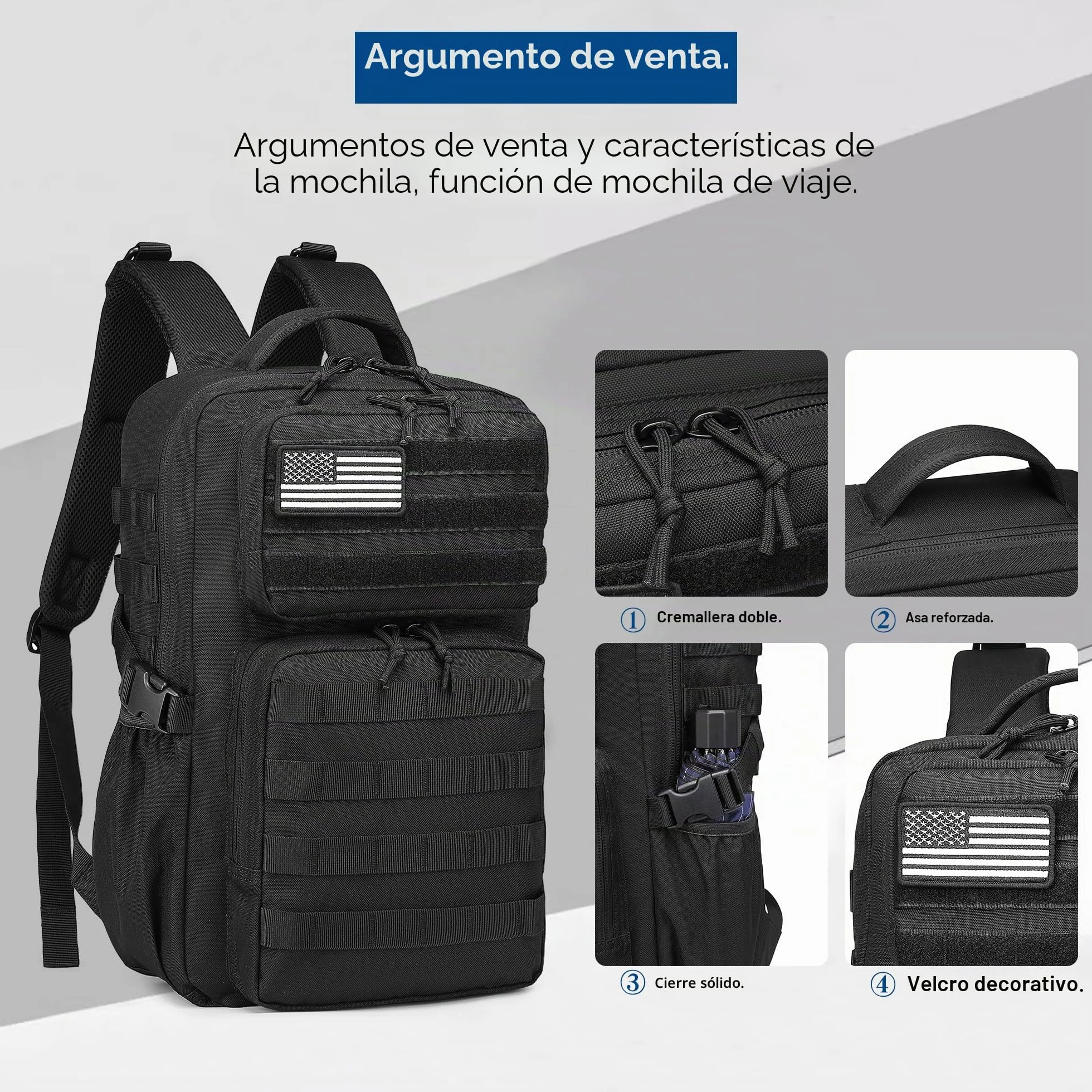 Mochila táctica militar impermeable 25L asalto 3 días Molle soporte botella agua Black