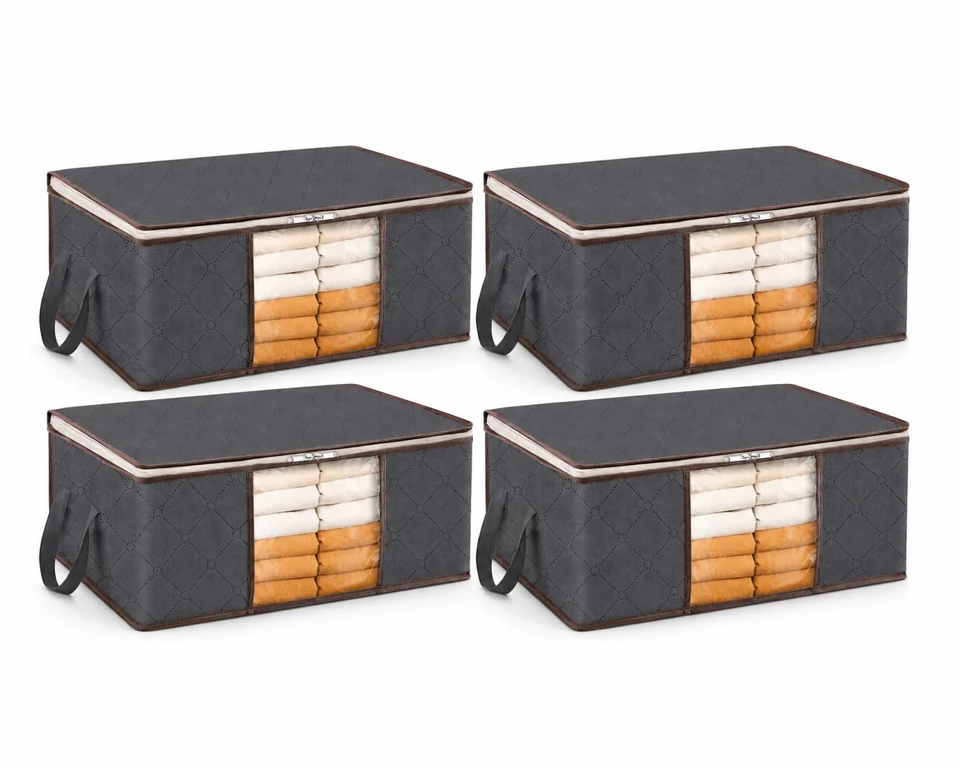 Bolsas de Almacenamiento Ropa 35L Pack 4 – Organizadores Armario con Ventana Transparente – Cajas de Tela para Guardar Ropa, Mantas, Edredones y Cambio de Temporada