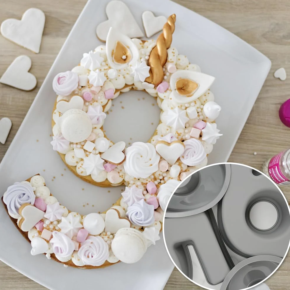 9 Piezas Espesado Silicona Molde Números Tarta 25cm 3D Grandes 10 Pulgadas Para Tartas De Cumpleaños Bodas Fiestas Aniversarios