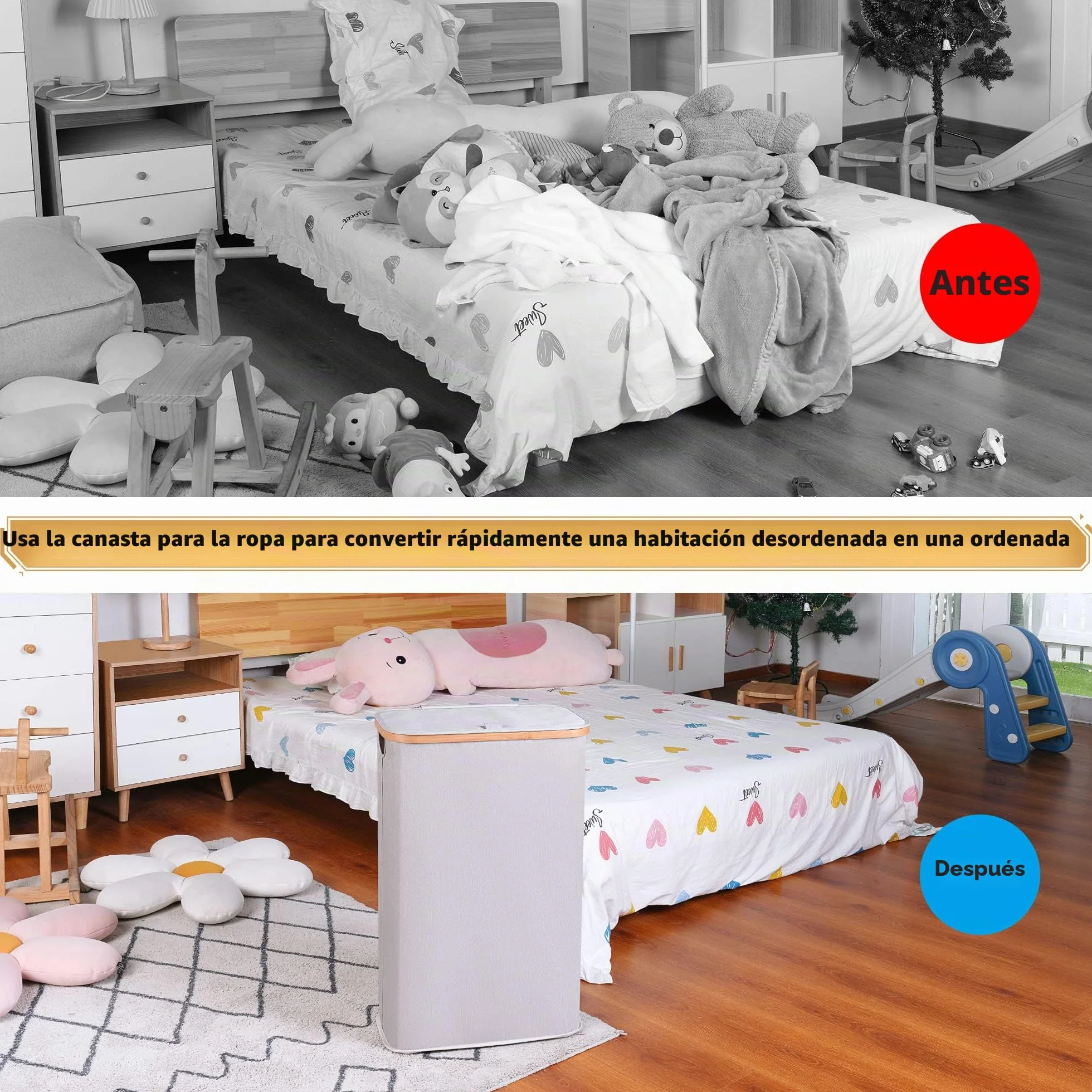 Cesto Ropa Sucia Bambú 60L con Tapa, Cesta Delgado con Bolsa Interior Extraíble, Laundry Basket Plegable para Lavadero Dormitorio Gris claro