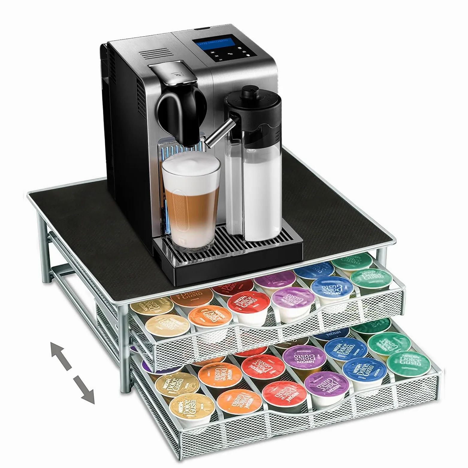 72 cápsulas portatapas, cajón de almacenamiento para cápsulas con soporte de cafetera, organizador de cápsulas de café, dispensador de cápsulas de gran capacidad