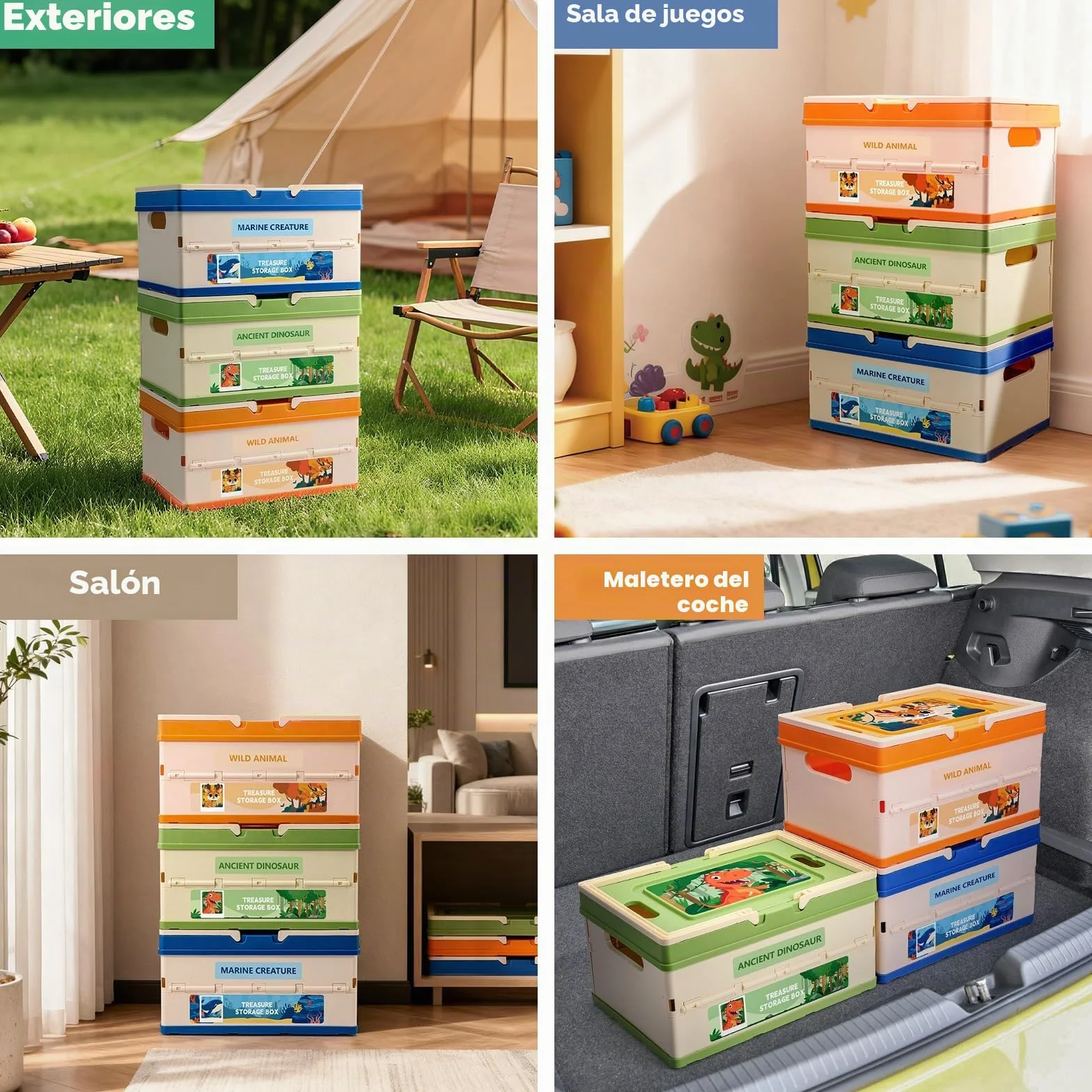 FRUSE Caja Almacenaje Infantil, Juego de 3, Caja Organizadora Plegable, Organizador Juguetes con Tapa,Cajas Almacenaje para Juguetes,Habitación de Niños,Sala de Juegos, Salones, 34,4 x 24,3 x 55 cm