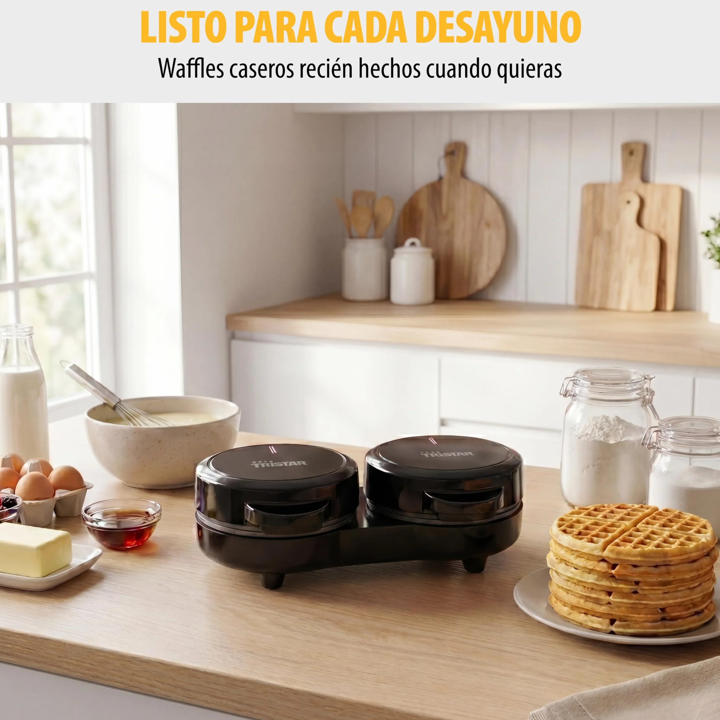 Tristar Gofrera Mini Doble, 2 Gofres por Uso, Potencia de 1100 W, Placas de Aluminio Antiadherentes, Diseño Compacto, WF-2115