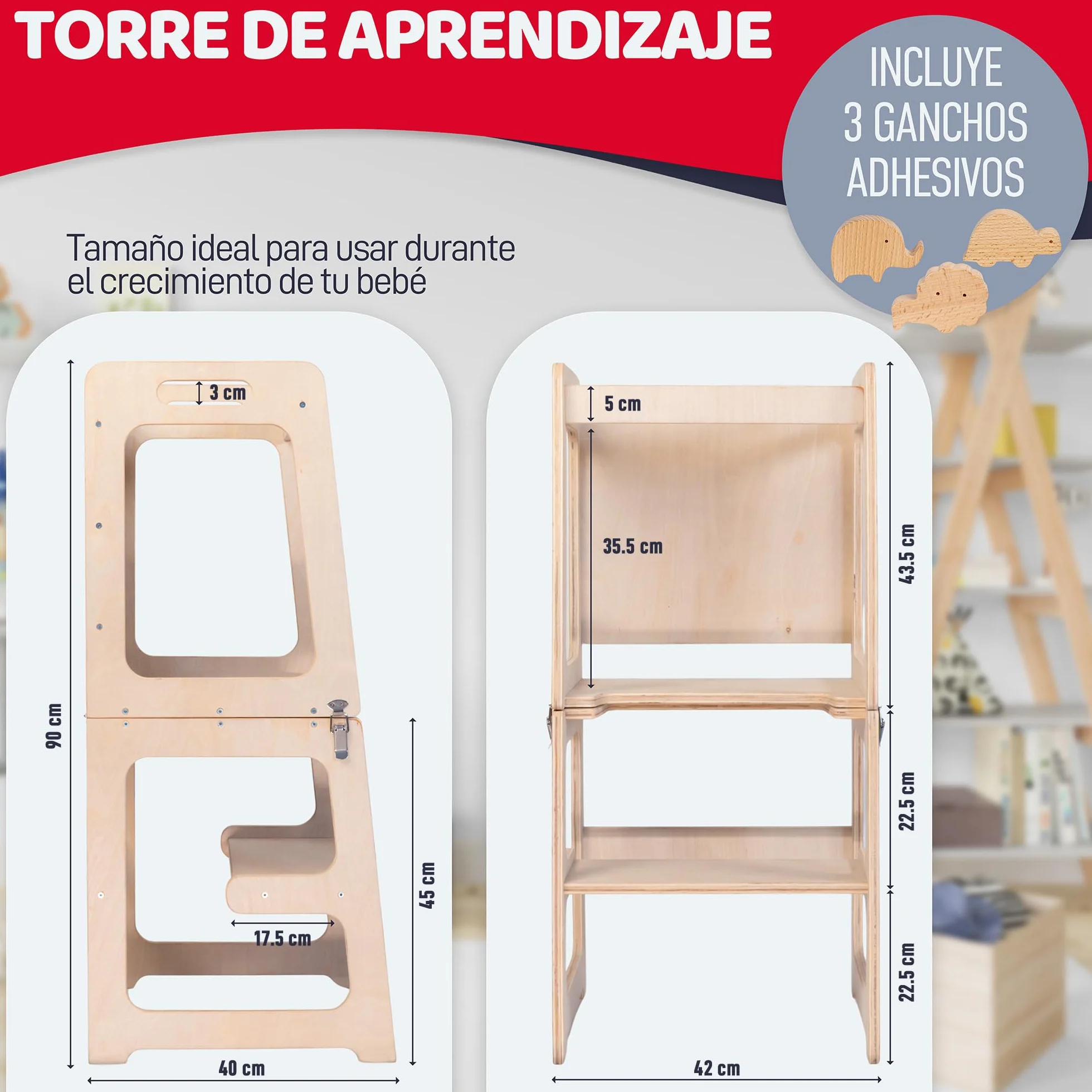 Torre Aprendizaje Montessori Plegable Convertible Mesa Silla Madera