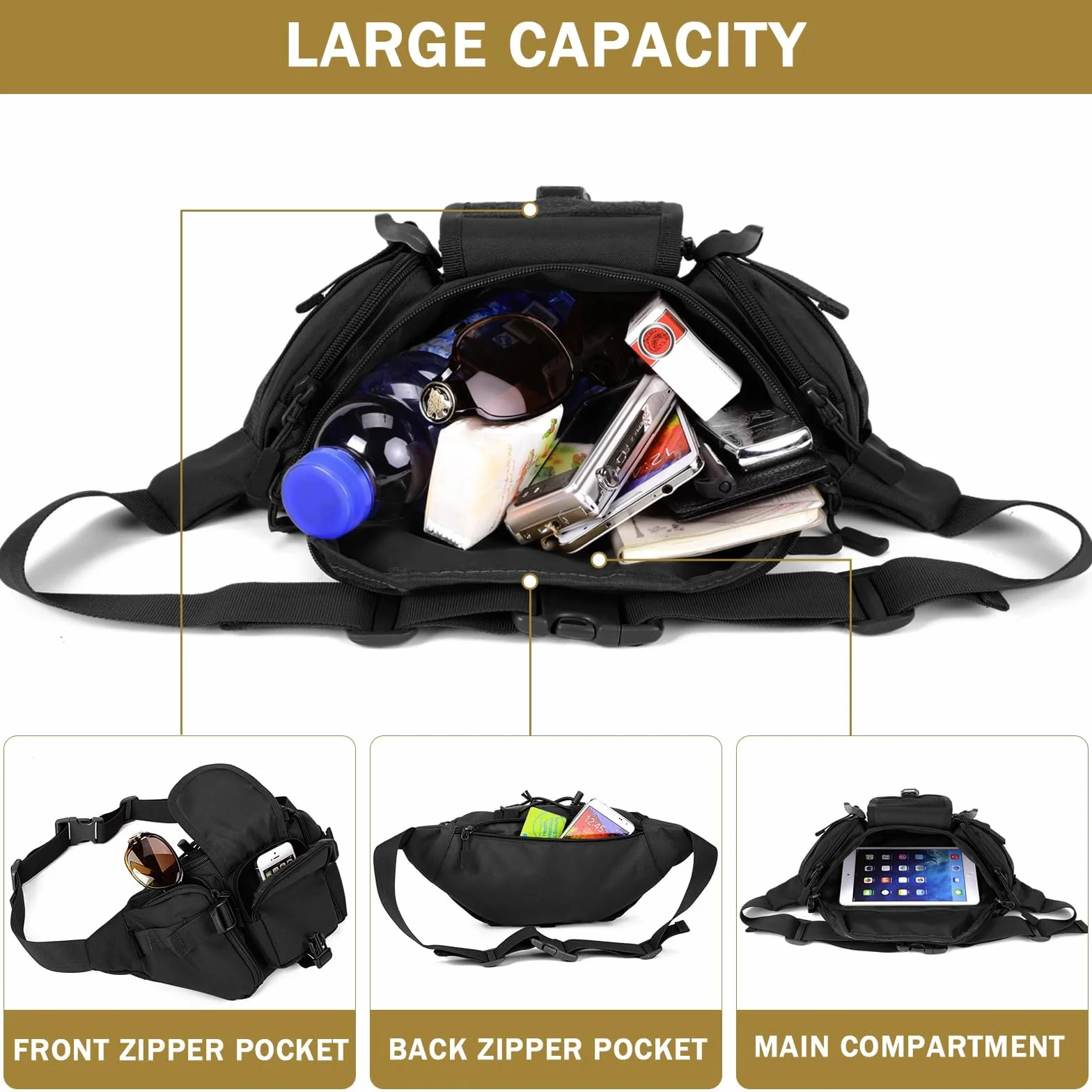 Huntvp Bolsa Riñonera Mochila Bandolera Táctica Impermeable 2 Vías Aire Libre Senderismo