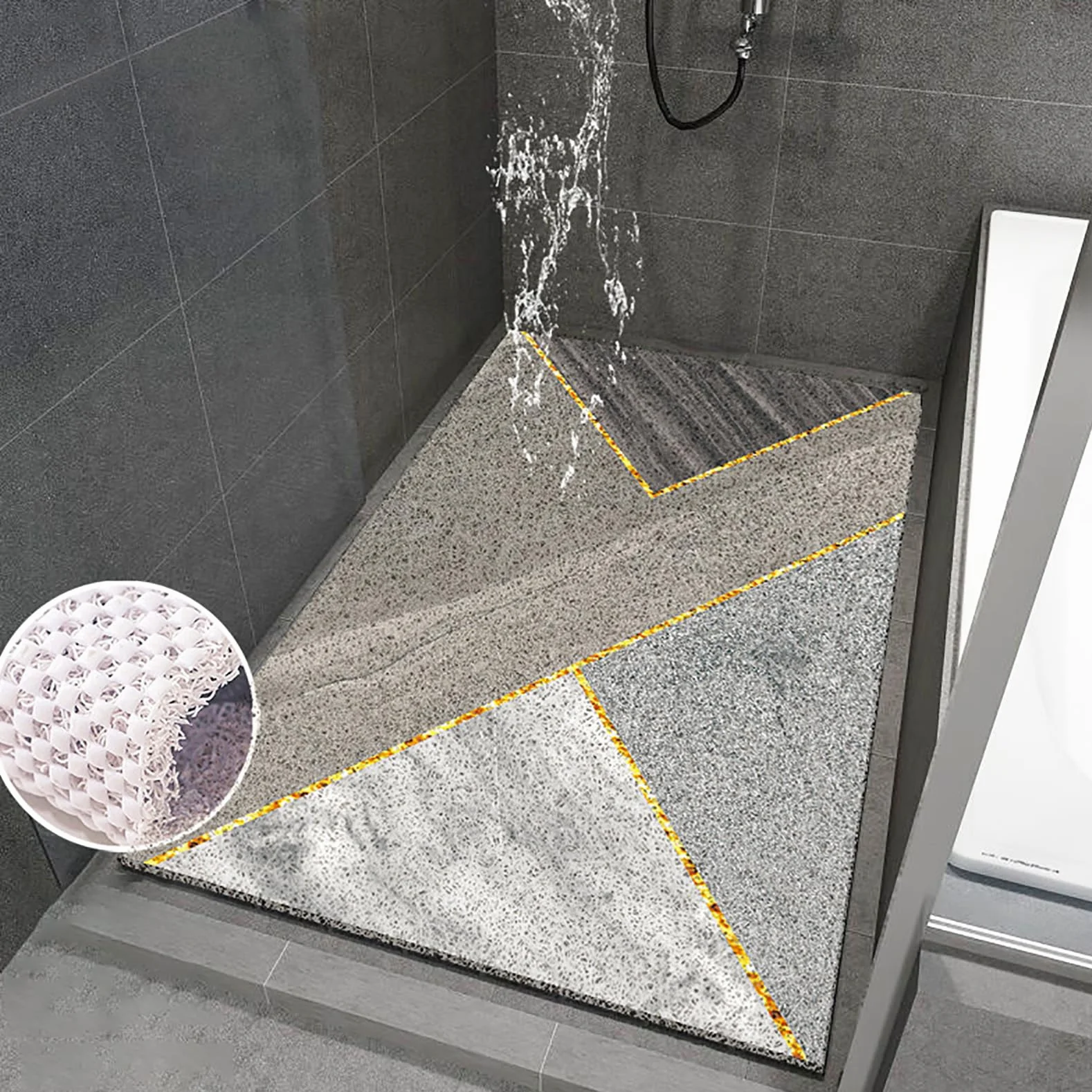 Alfombrilla de ducha antideslizante de 40 x 60 cm, de secado rápido y altamente permeable al agua, con ganchos, alfombrilla de baño de PVC suave y cómoda para zonas húmedas