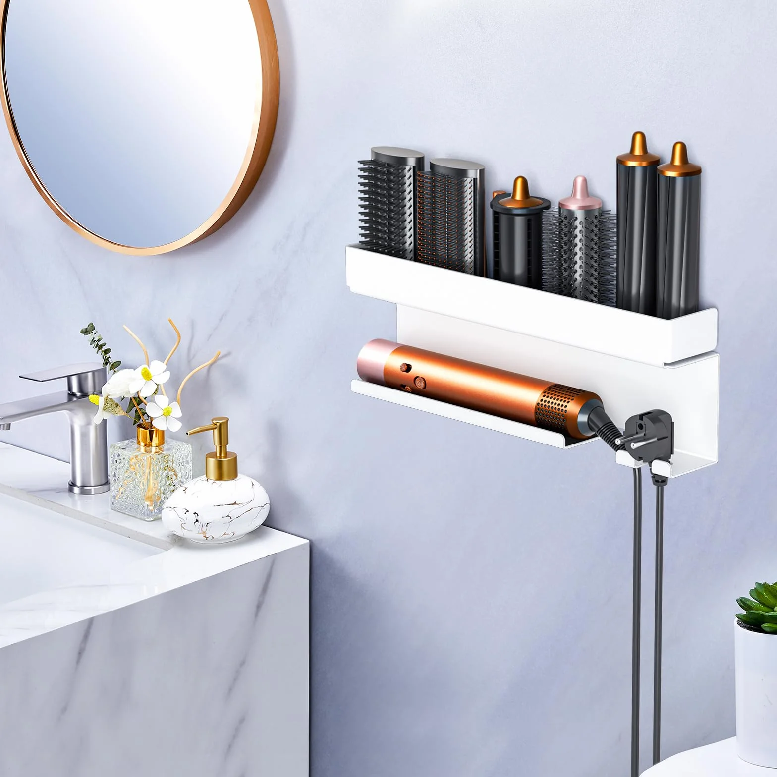 Soporte Pared Secador Pelo, Accesorios Plancha Pelo, Blanco