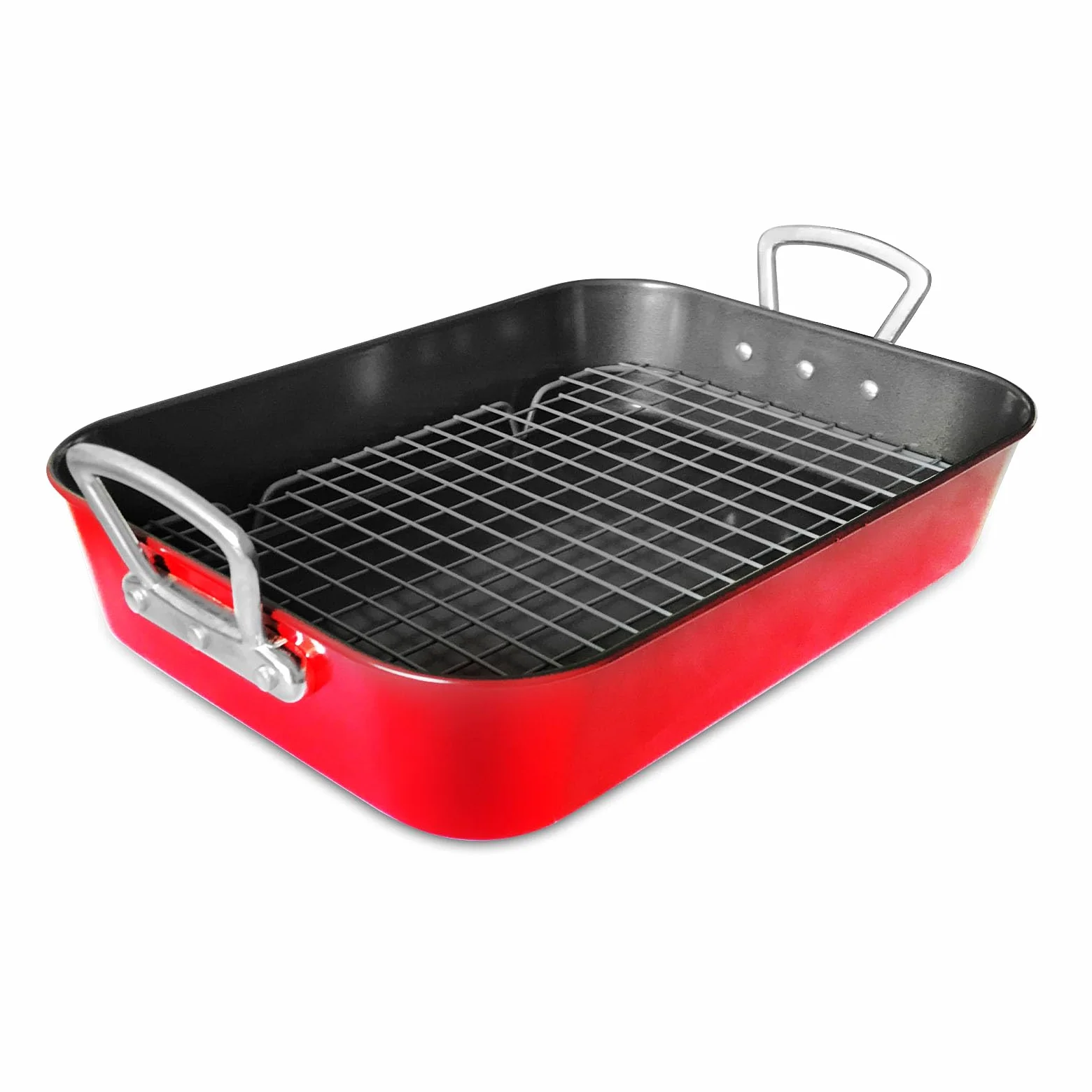 Bandeja De Acero Al Carbono Sartén Rectangular Con Mango Rejilla De Enfriamiento Tema Navidad Para Asar Pavo Pollo Bife Carne Verduras Pasta Etc Roja 44.5cm