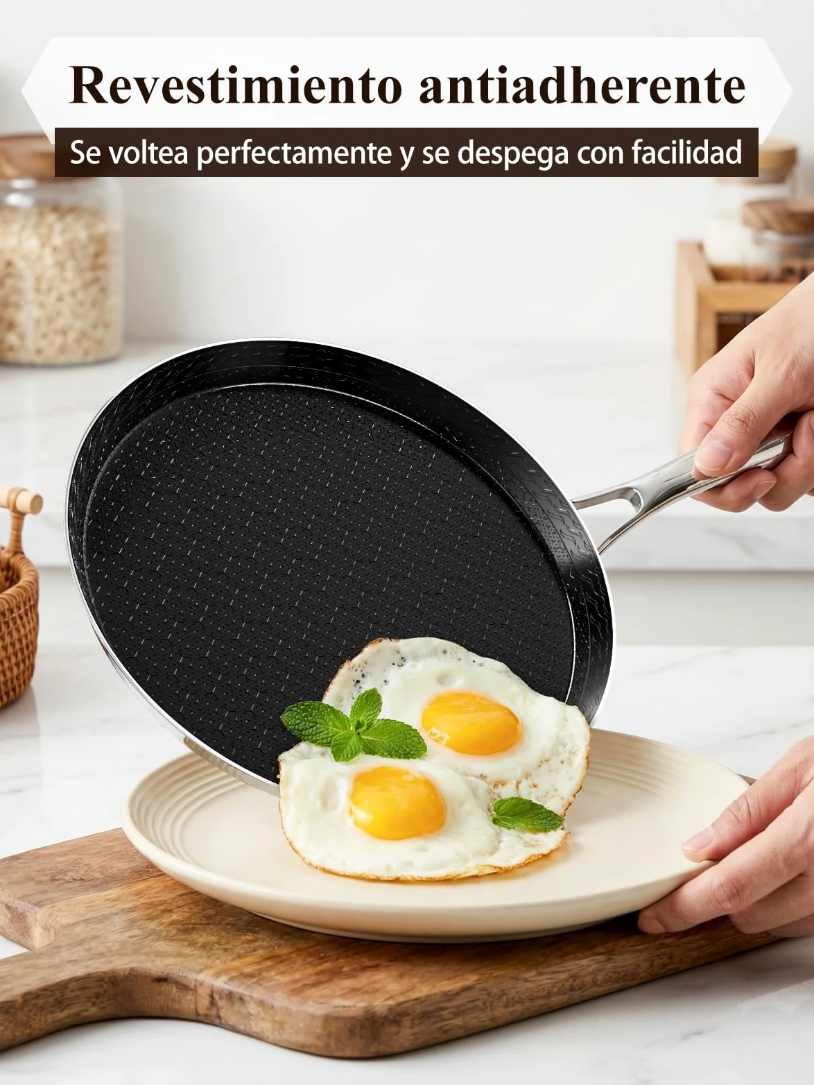 Innerwell Sartén para Crepes de 26 cm de Acero Inoxidable, Antiadherente | Mango de Acero Inoxidable, Apta para Todo Tipo de Cocinas, Incluida la Inducción, Apta para Lavavajillas y Horno, sin PFOA