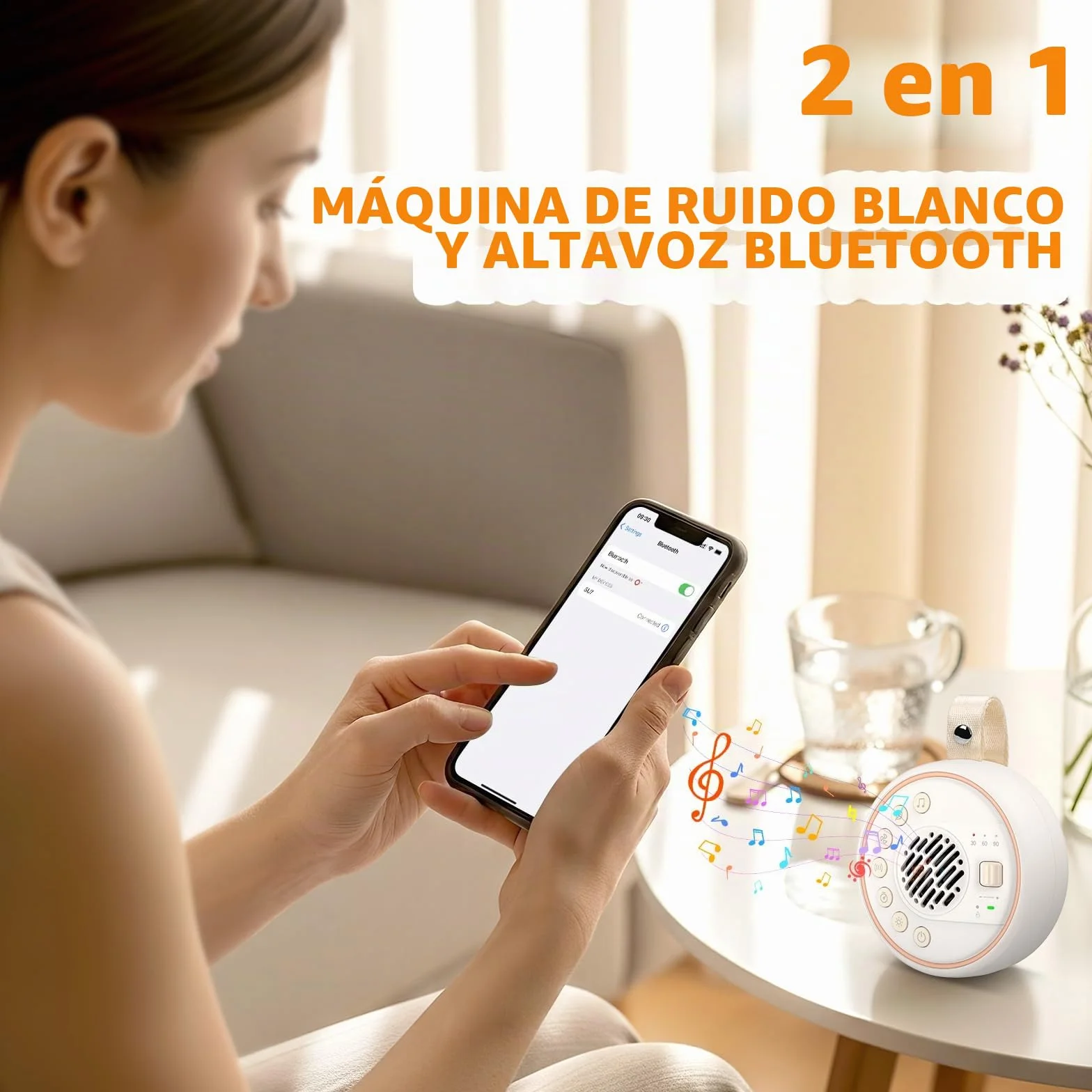 Máquina Ruido Blanco Bebé Portátil 22 Sonidos 60 Volumen 3 Temporizador 2000mAh