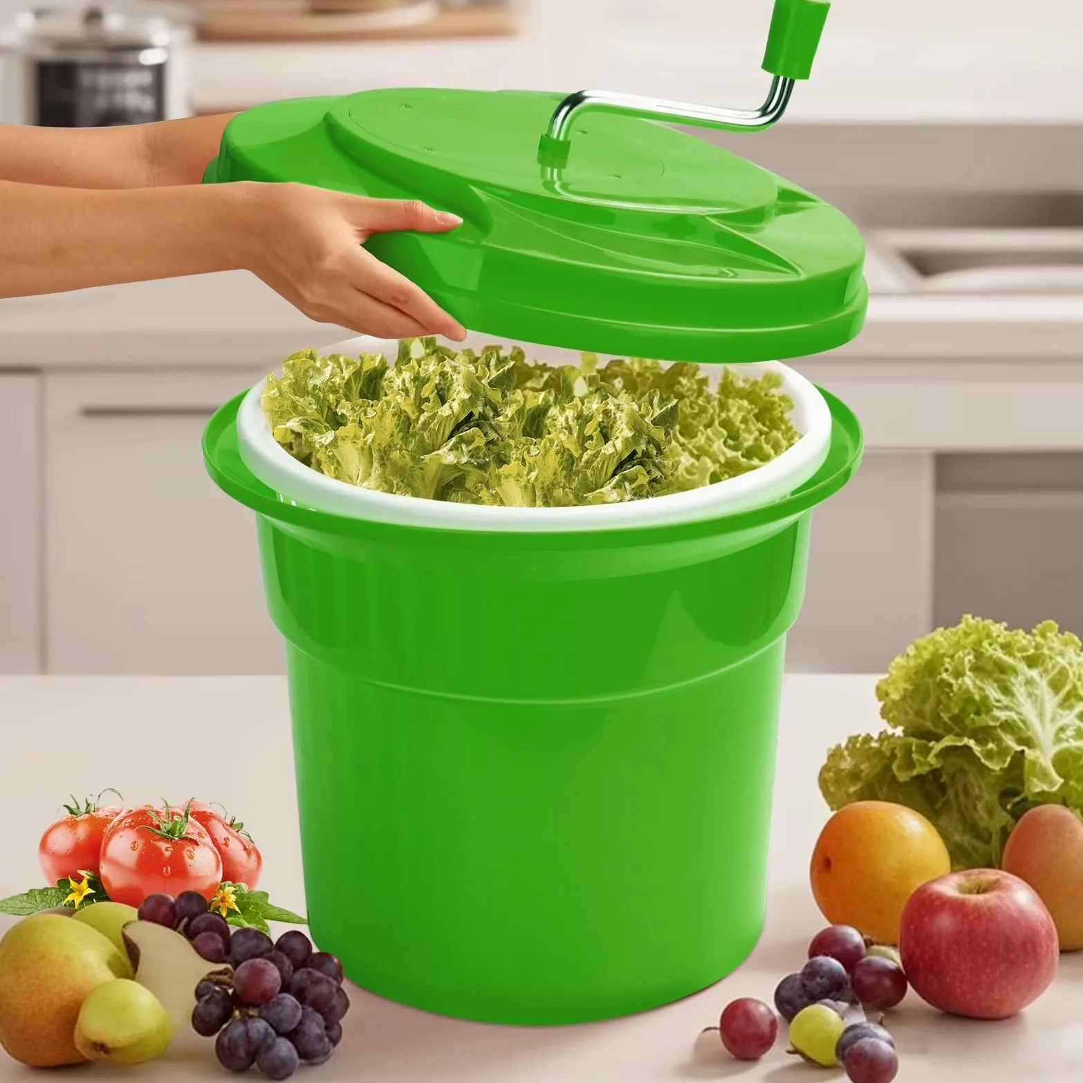 Centrifugador de ensalada grande comercial de 12 L/24 L, secador de lechuga con cesta colador para escurridor de frutas y verduras, herramienta de cocina resistente
