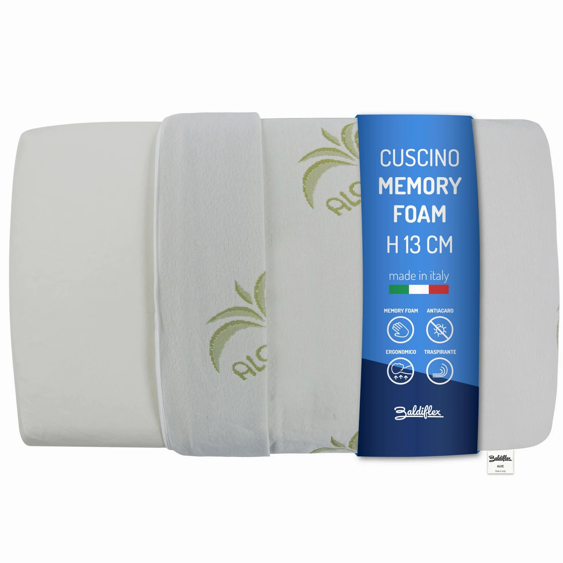 Baldiflex - Almohada de Espuma con Memoria (Forma Tradicional, Funda con extracto de Aloe Vera)