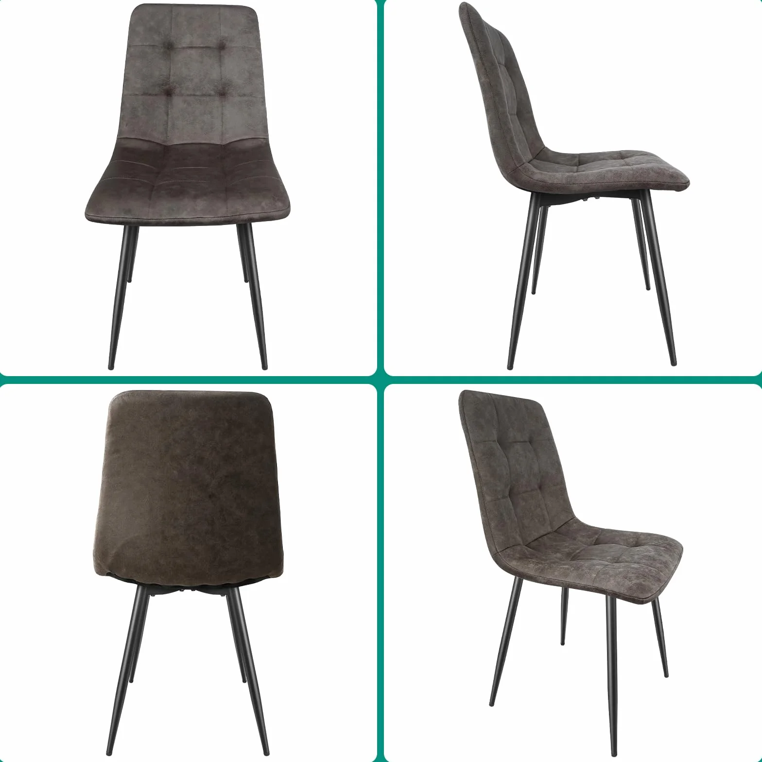 JIJIAN Pack de 6 Sillas de Comedor, Sillas de Cocina en Tejido Tecnológico, Sillas Tapizadas para Sala de Estar con Patas de Metal Negro, Adecuadas para Comedor, Sala de Espera, Marrón