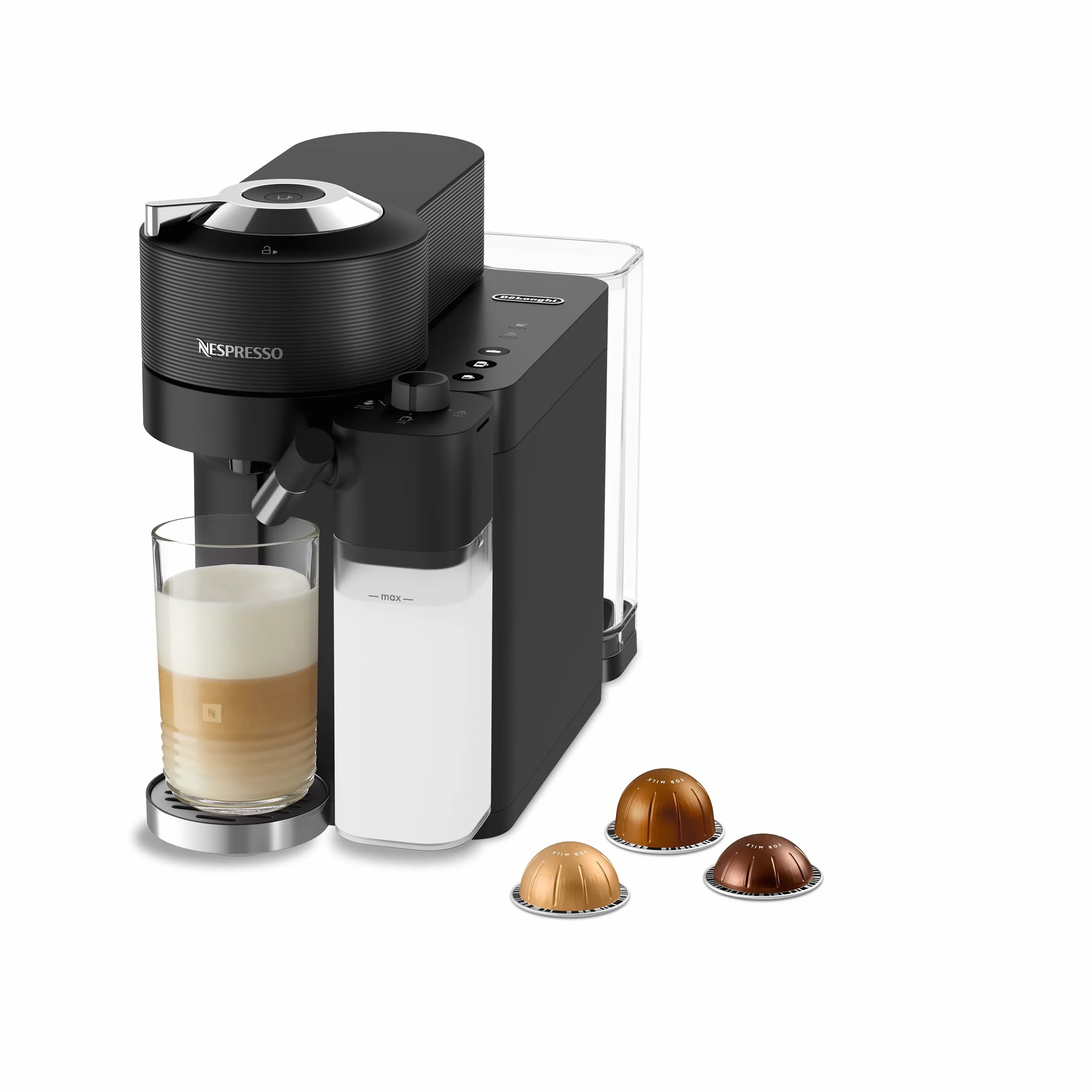 De'Longhi Nespresso Vertuo Lattissima ENV300.B, Máquina de Café Automática con Espumador de Leche Automático, Cafetera de Cápsulas Individual, 5 Tamaños de Taza, 1500W, Negro Mate y Brillante | Cafetera con sistema de leche integrado, 5 tamaños de taza, c