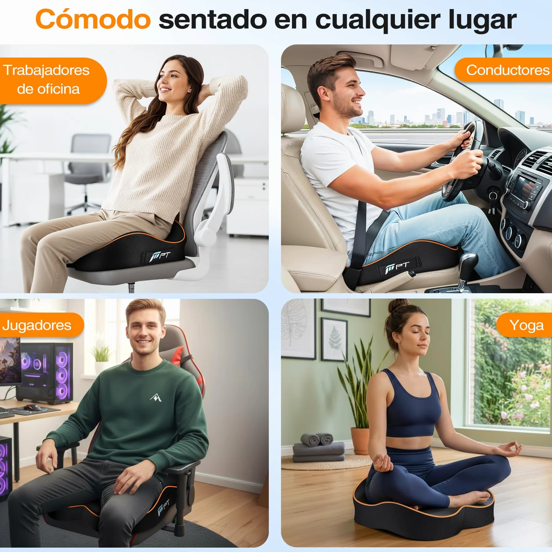 POOTACK Cojín Silla Oficina, Cojín para Silla de Espuma Viscoelástica, Cojín de Soporte Premium en Forma de U para Escritorio en Casa, Silla Gaming, Escritorio de Oficina