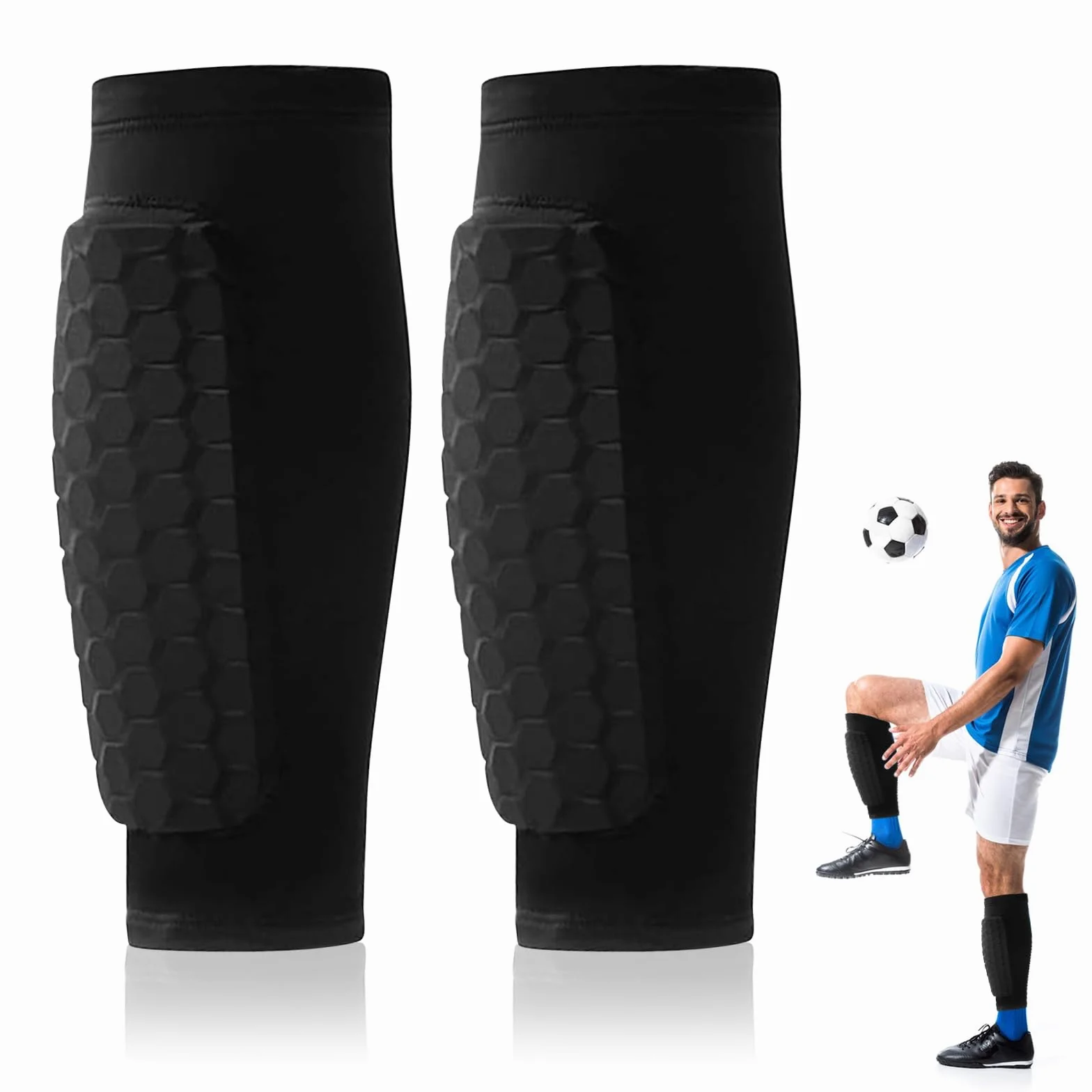 Espinilleras de Fútbol Calcetines Elásticas Transpirables Manga para Juegos Niños Niñas Adulto