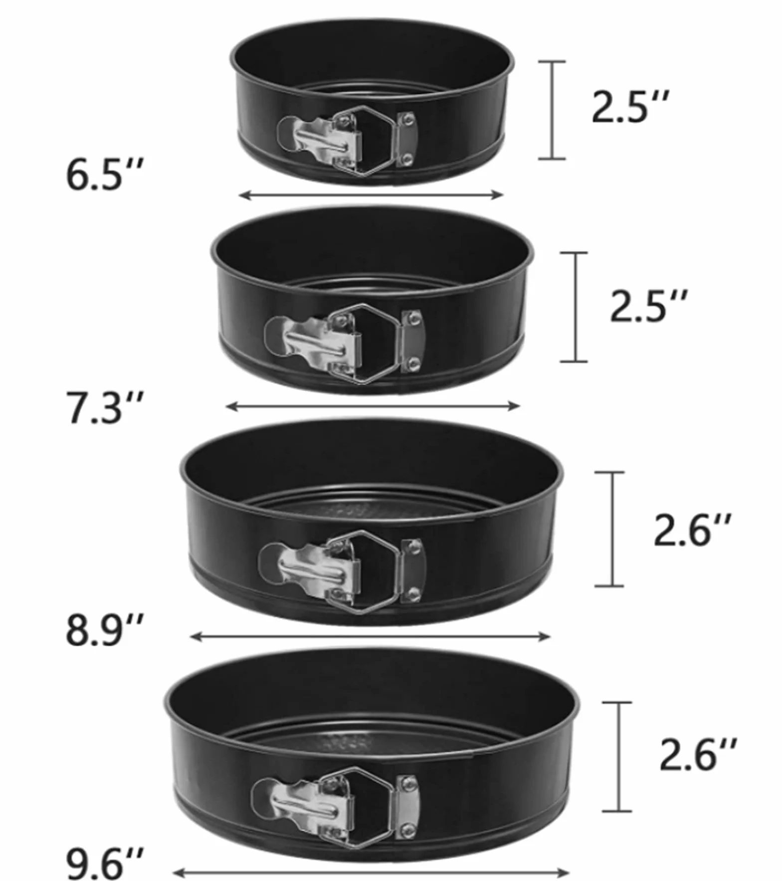Juego de 4 moldes antiadherentes para Tarta de Queso con Base Desmontable y hermética, de Acero Inoxidable, Color Negro.