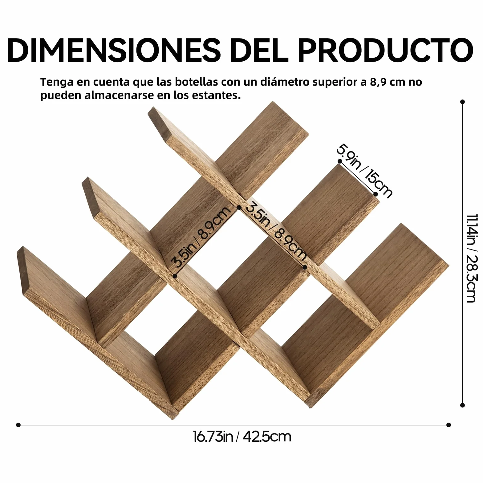 KIRIGEN Wein- & Glas-Organizer aus Holz – Präsentierregal für 8 Flaschen (3-stufig) – Vielseitig für Küche, Esszimmer Oder als Geschenk, Color Marrón