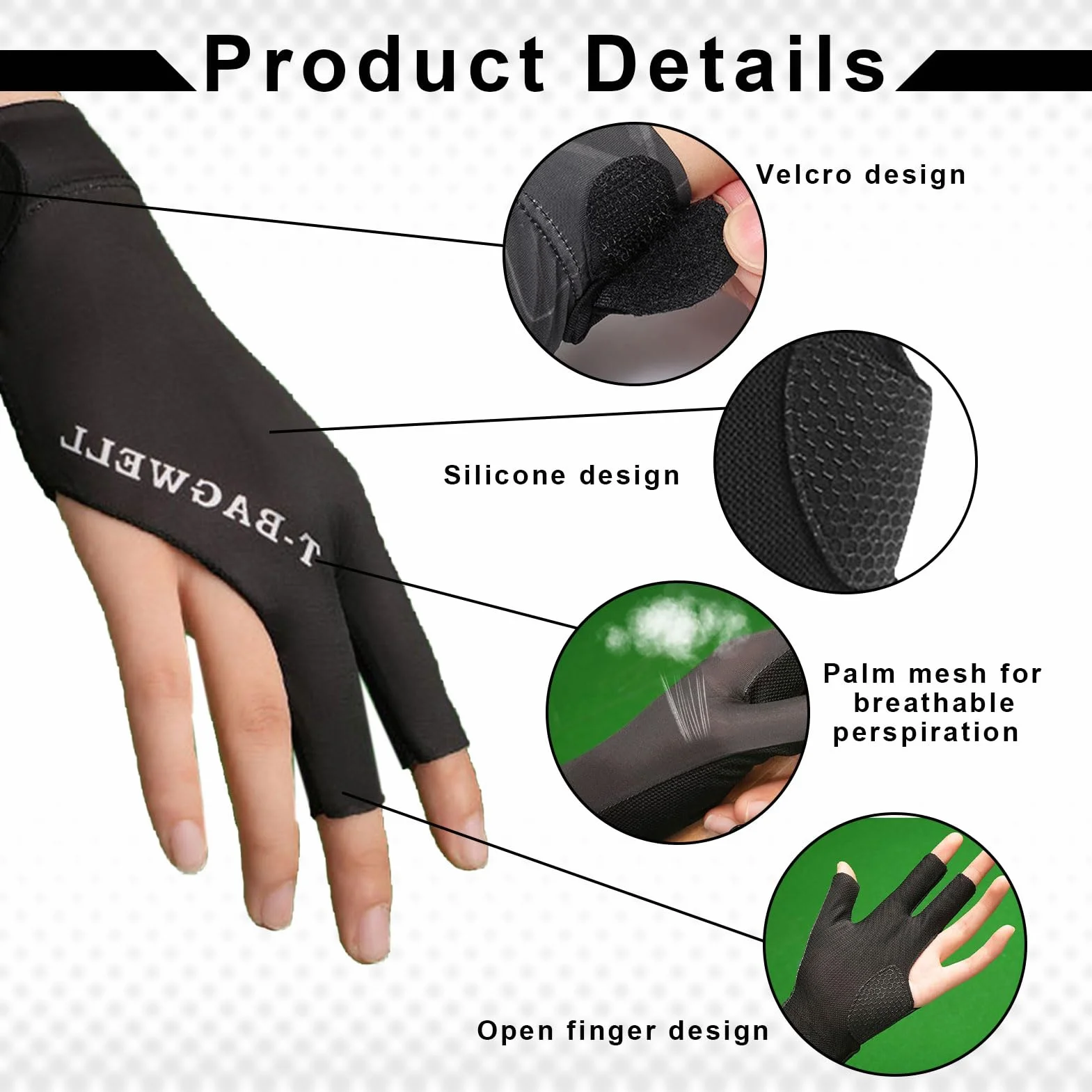 Einzelpaket Billard Handschuh,Billard Handschuh Links,Snookerhandschuhe,Einstellbare Billiard Handschuhrutschfeste Billardhandschuhe,Dreifinger-Billardhandschuhe,Atmungsaktiv,Schwarz