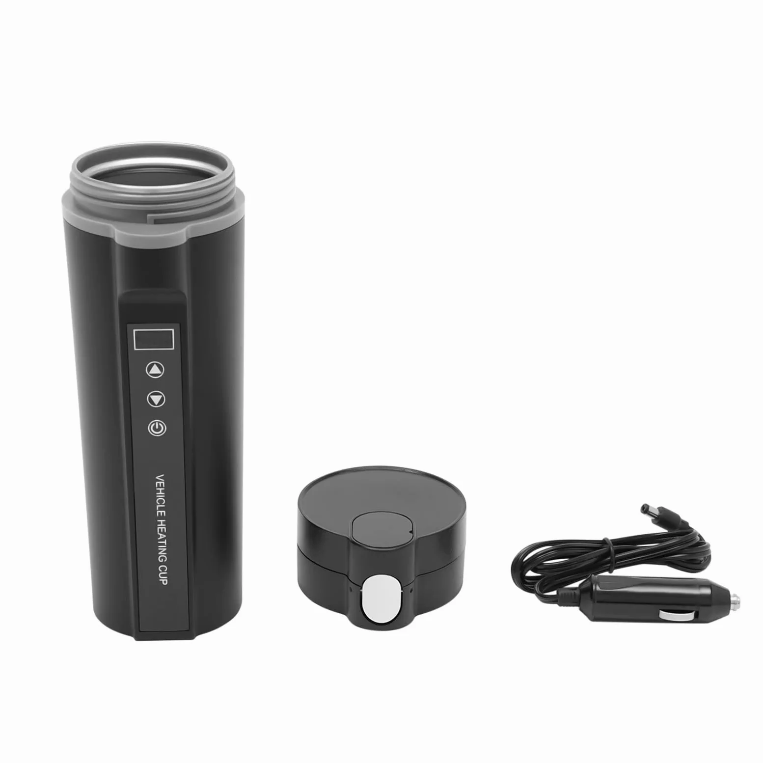 Taza de viaje eléctrica portátil, con pantalla LED, acero inoxidable 304, 450 ml, para coche de 12 V/24 V, longitud de cable de 31,49 pulgadas, para calentar y mantener caliente el agua potable, café