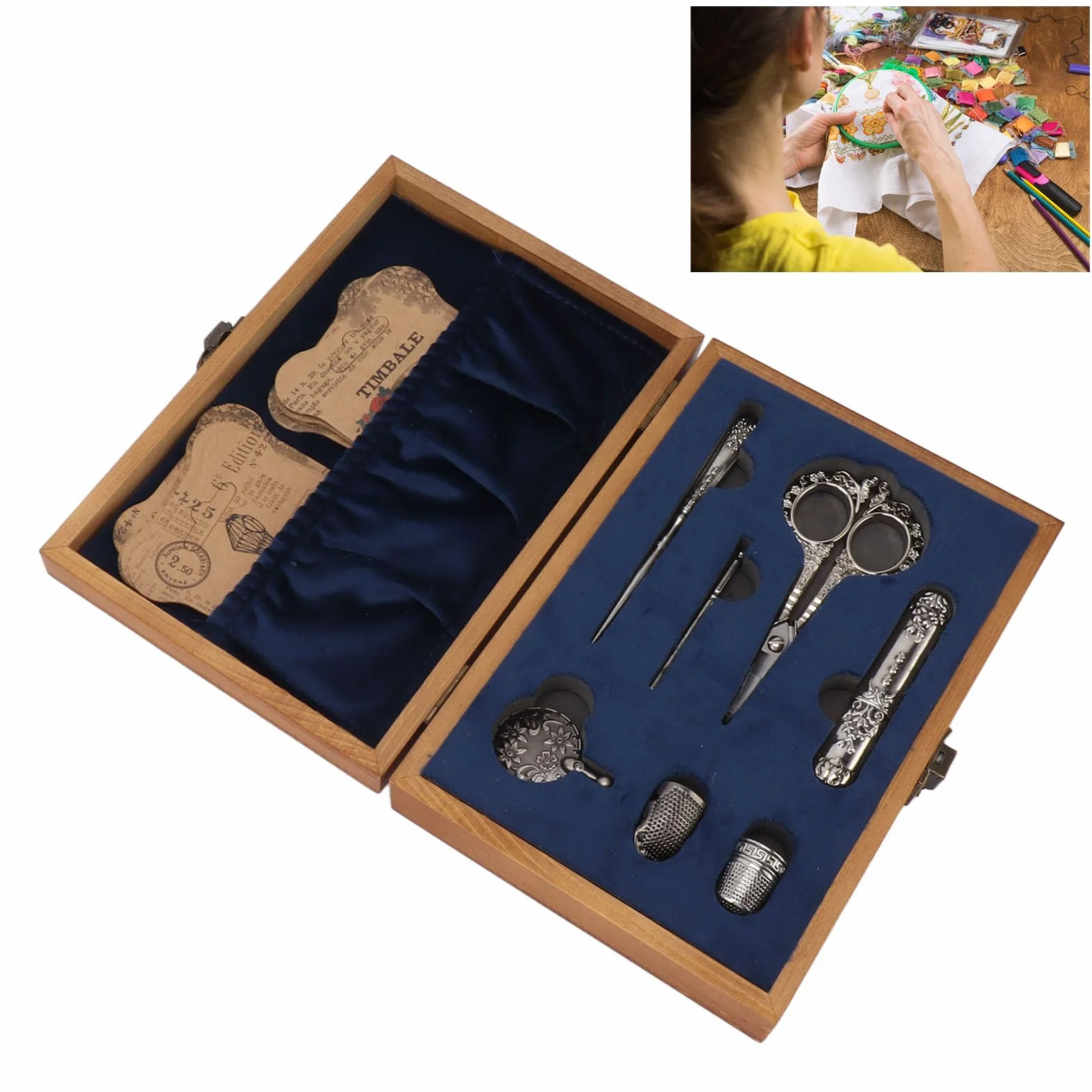 Juego de Tijeras de Bordar Vintage, Kit de Costura Antiguo de Acero Inoxidable con 7 Piezas, para Costura Artesanal (Plata)