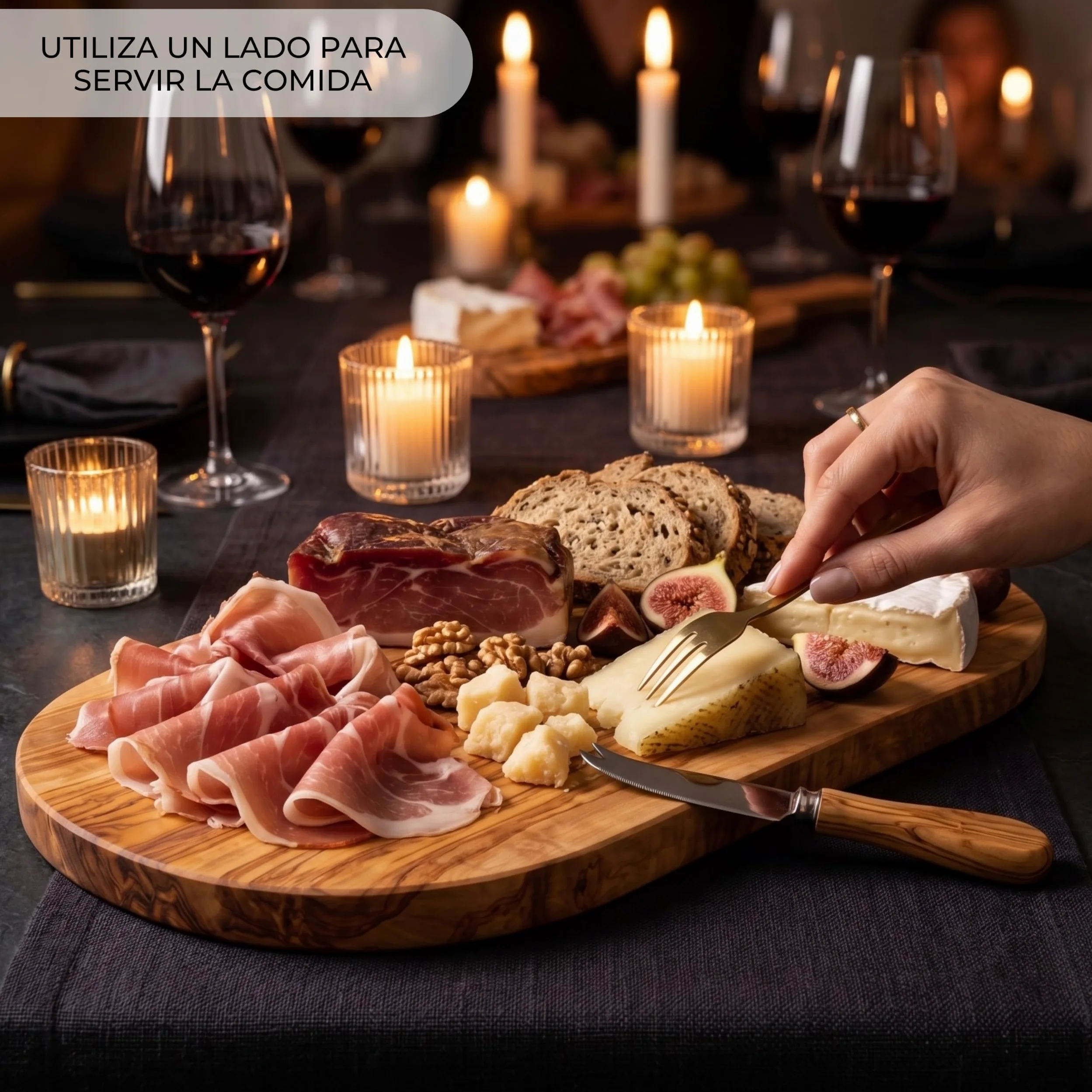 Erreke Tabla de Madera de Olivo Natural con Ranura, 43 x 21 cm, Uso Diario | Tabla Madera Cocina. Reversible con Canal para Jugos. Servir y Picar Carne Quesos. Estilo Mediterráneo. Para Cocina y Mesa