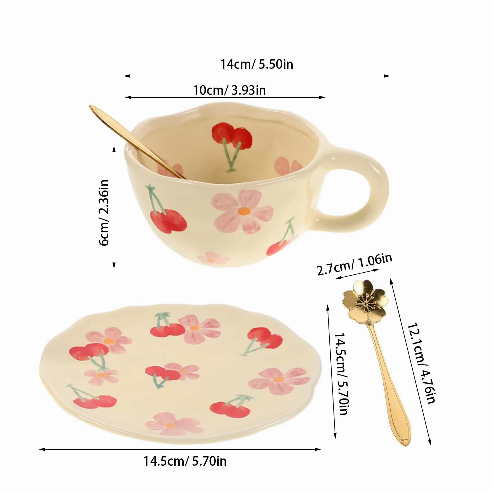 Juego de Taza de Café Adecuado para Reuniones Familiares y Descansos en Oficina de Cerámica Rosa con Platillo y Cuchara, Diseño Único Resistente que Previene Manchas