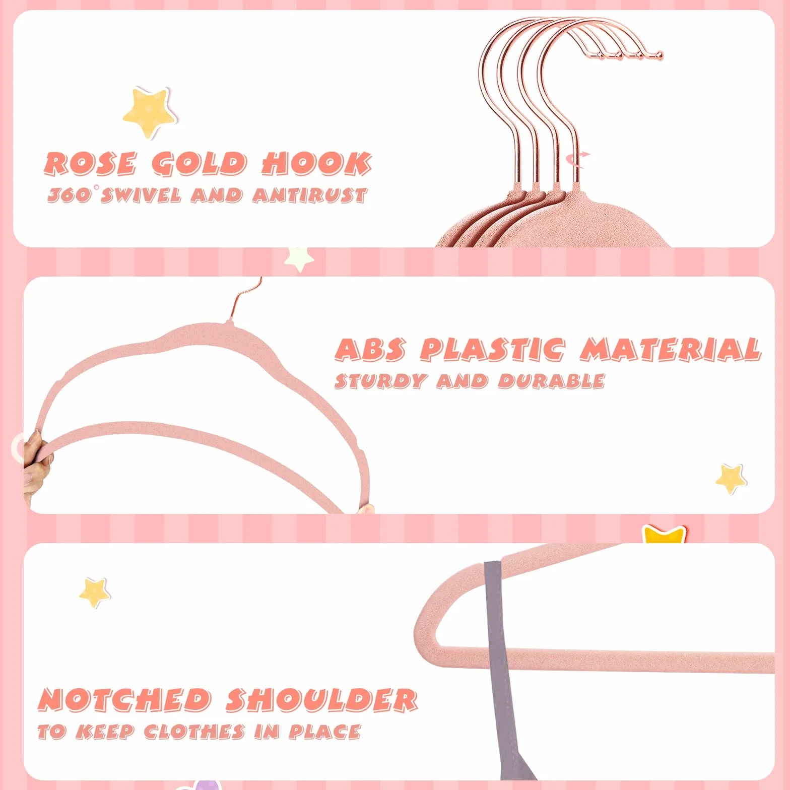 ManGotree Perchas de Terciopelo para Bebé 28 cm Antideslizantes Giratorias 360° Paquete de 15 Rosa
