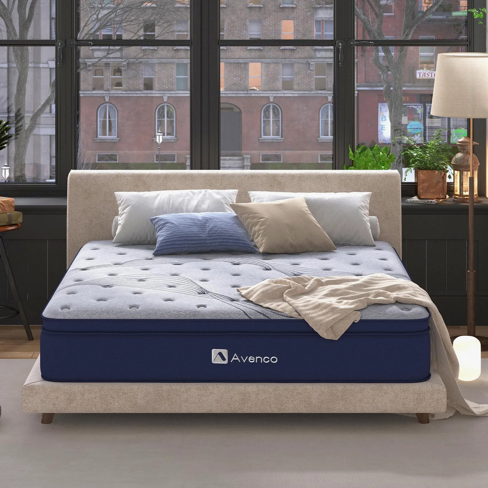 Avenco Colchón de Muelles Ensacados 180x200 cm, Espuma de Carbón de Bambú, Gris, Híbrido, Tejido Suave CertiPUR-US - Grosor 24 cm