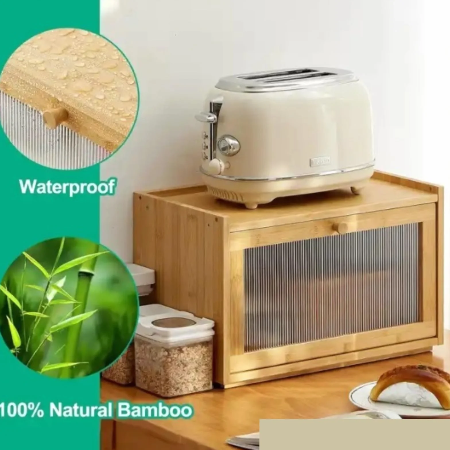 Caja De Pan Panera para Pan Caja De Pan para Encimera De Cocina Caja De Pan De Madera De Bambú Contenedor De Almacenamiento De Pan De Gran Capacidad Caja Contenedor De Pan(Black)