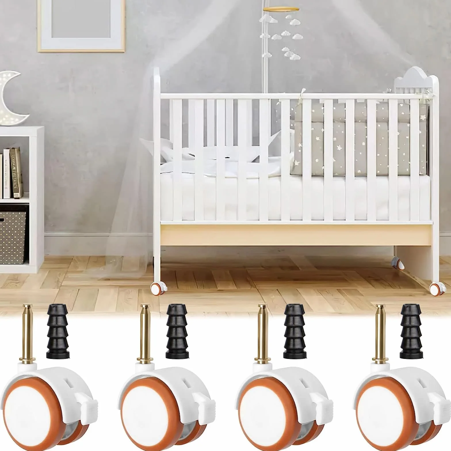 Ruedas Universales para Cuna, Cochecito Bebé, Muebles - Set 4 Piezas