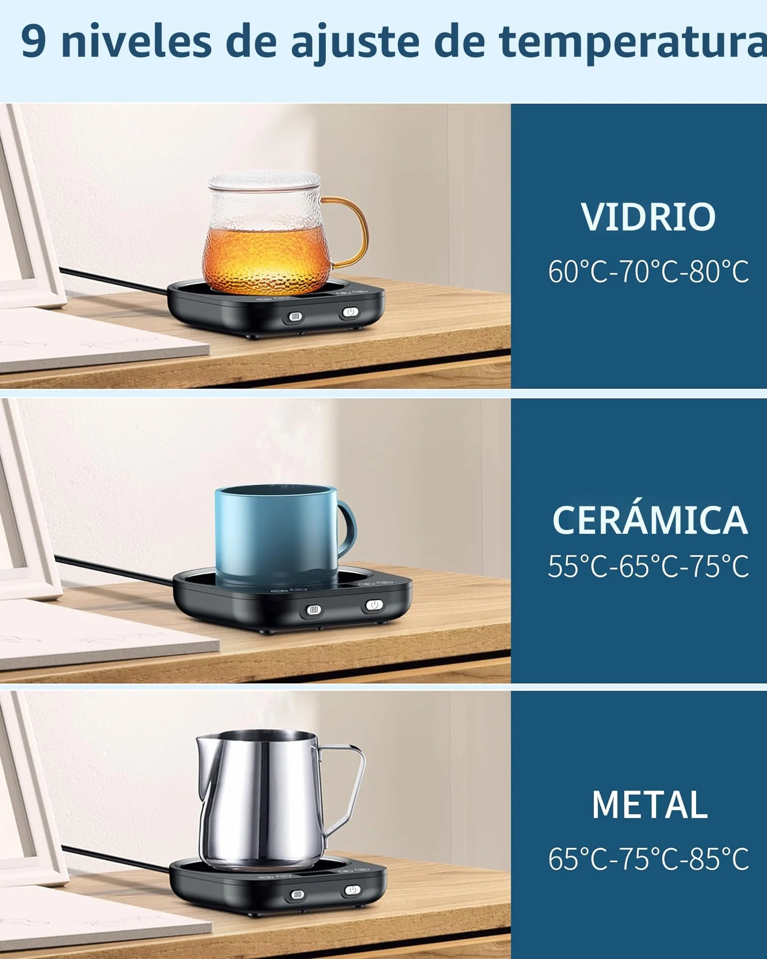 Accwork Calentador de Taza Café, Calentador de Bebidas Calienta Leche, Té con 3 Modos de Temperatura hasta 85℃ Apagado Automático, Calentador de Café para Oficina, Hogar