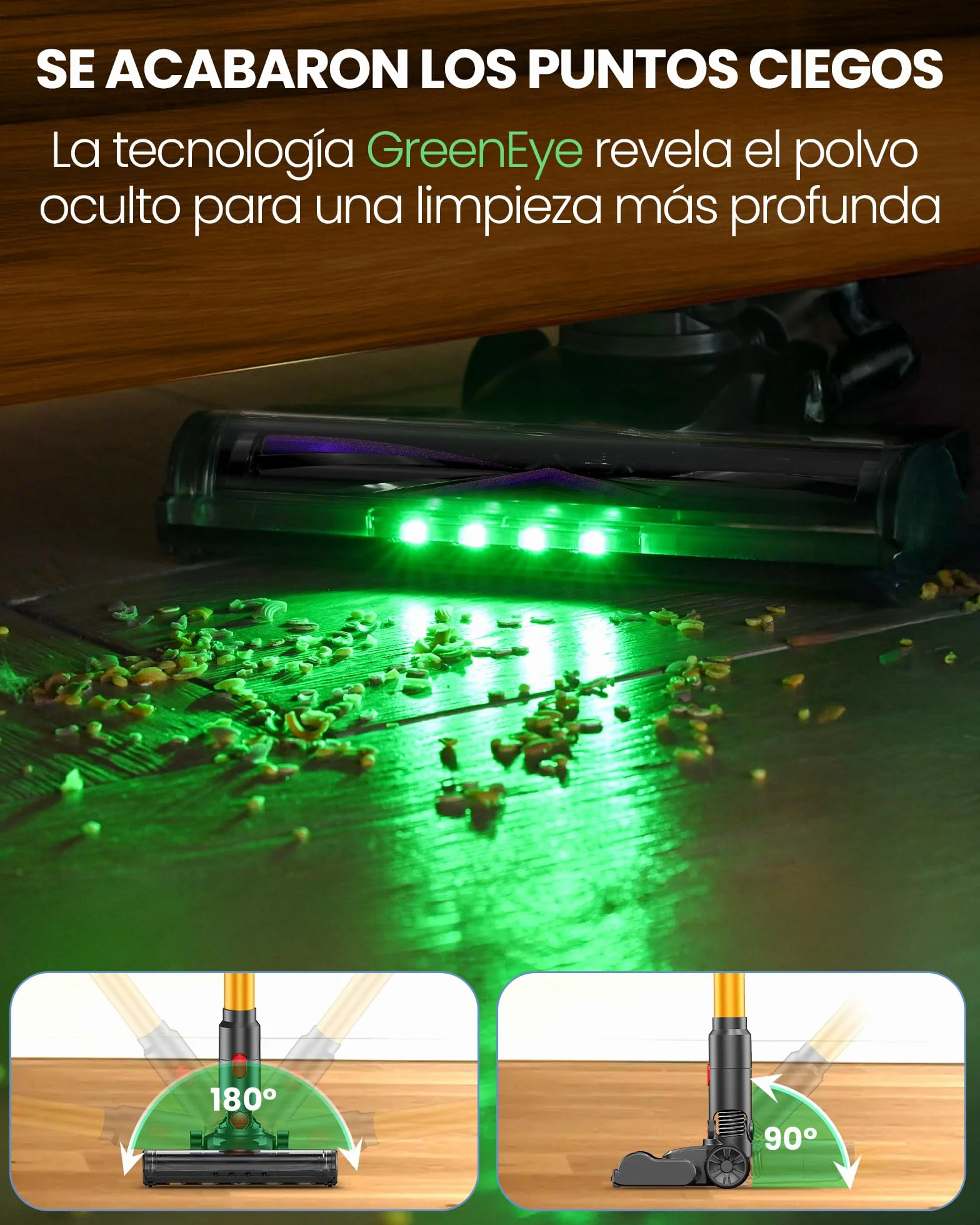 DP2 Aspiradora Sin Cable con Doble Batería, 45KPa/60Min/500W, Pantalla LED, Tubo Telescópico, Autónomo, Luz Verde, Aspiradora Escoba Sin Cable para Pelo de Mascotas/Alfombras/Suelos Duros