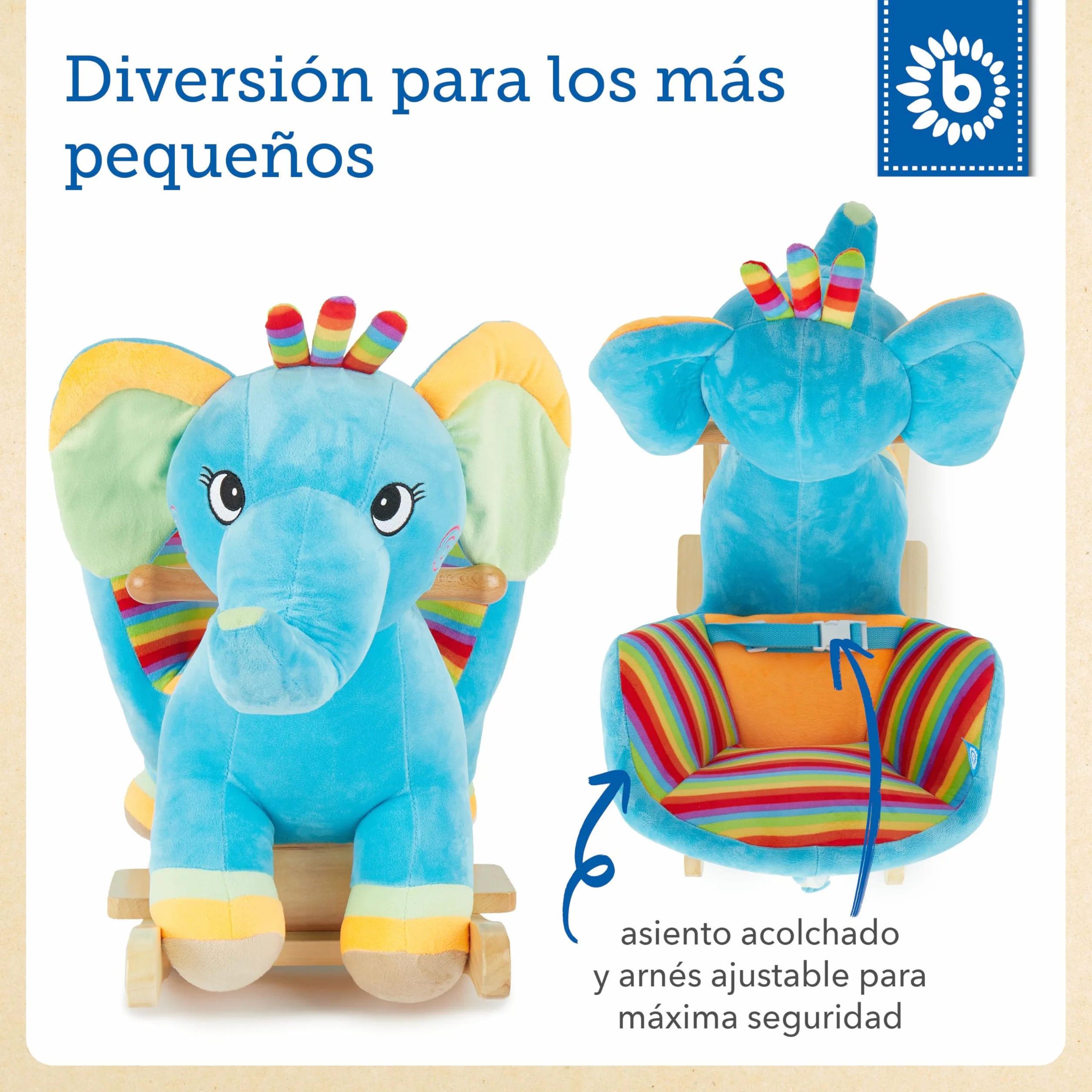 BIECO Peluche Animal Mecedora Elefante con cinturón Seguridad para bebé 9 Meses