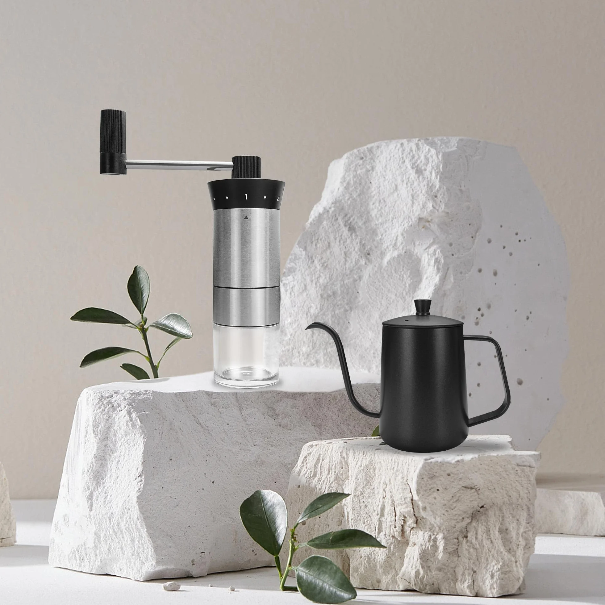 SuperCook Juego de café de goteo manual todo en uno, incluye hervidor de cuello de cisne, gotero de vidrio V60, filtro de papel, tazas de café, molinillo manual, escala de café, ideal para regalo de
