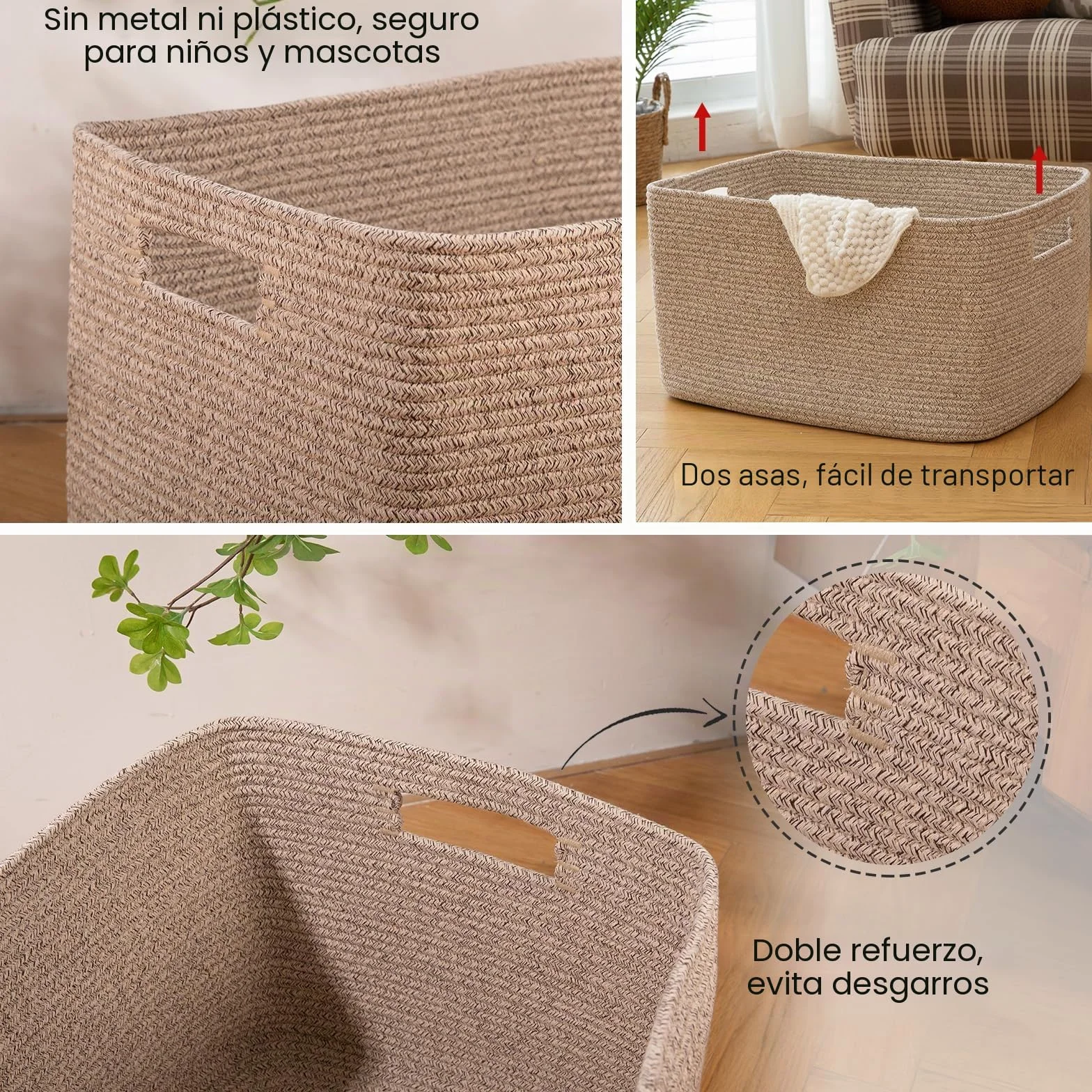 OIAHOMY Cesta grande con asa para almacenamiento de mantas, tejida con cuerda de algodón, 75 litros, 55,88 x 43,18 x 30,48 cm, para sala de estar, para juguetes, habitación infantil, marrón veteado