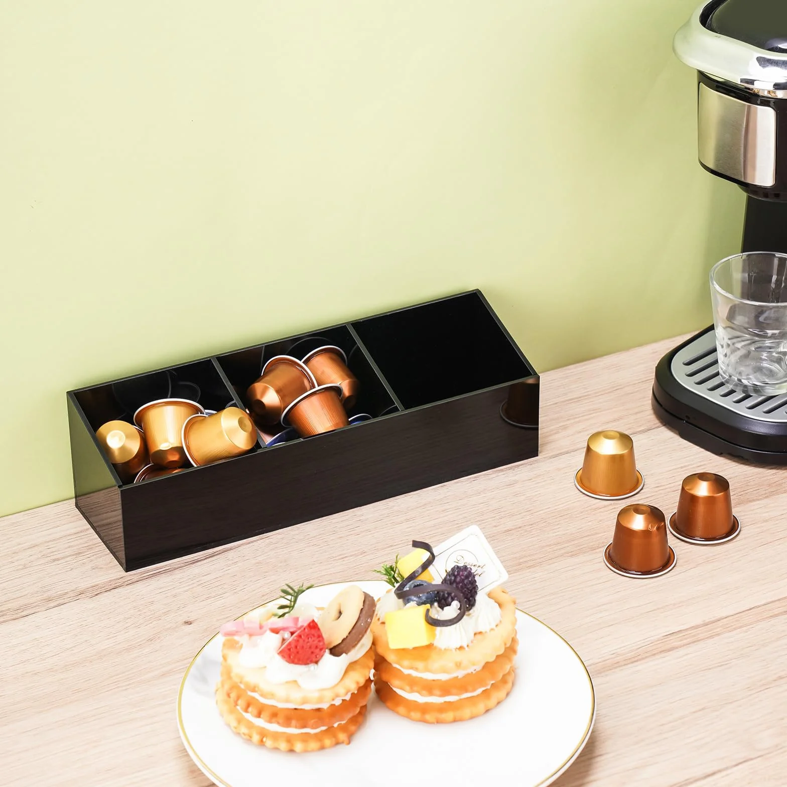 NiHome Organizador magnético de bolsas de té acrílico de tres compartimentos, solución de almacenamiento versátil para bolsas de té y artículos pequeños, diseño elegante y duradero con tamaño compacto