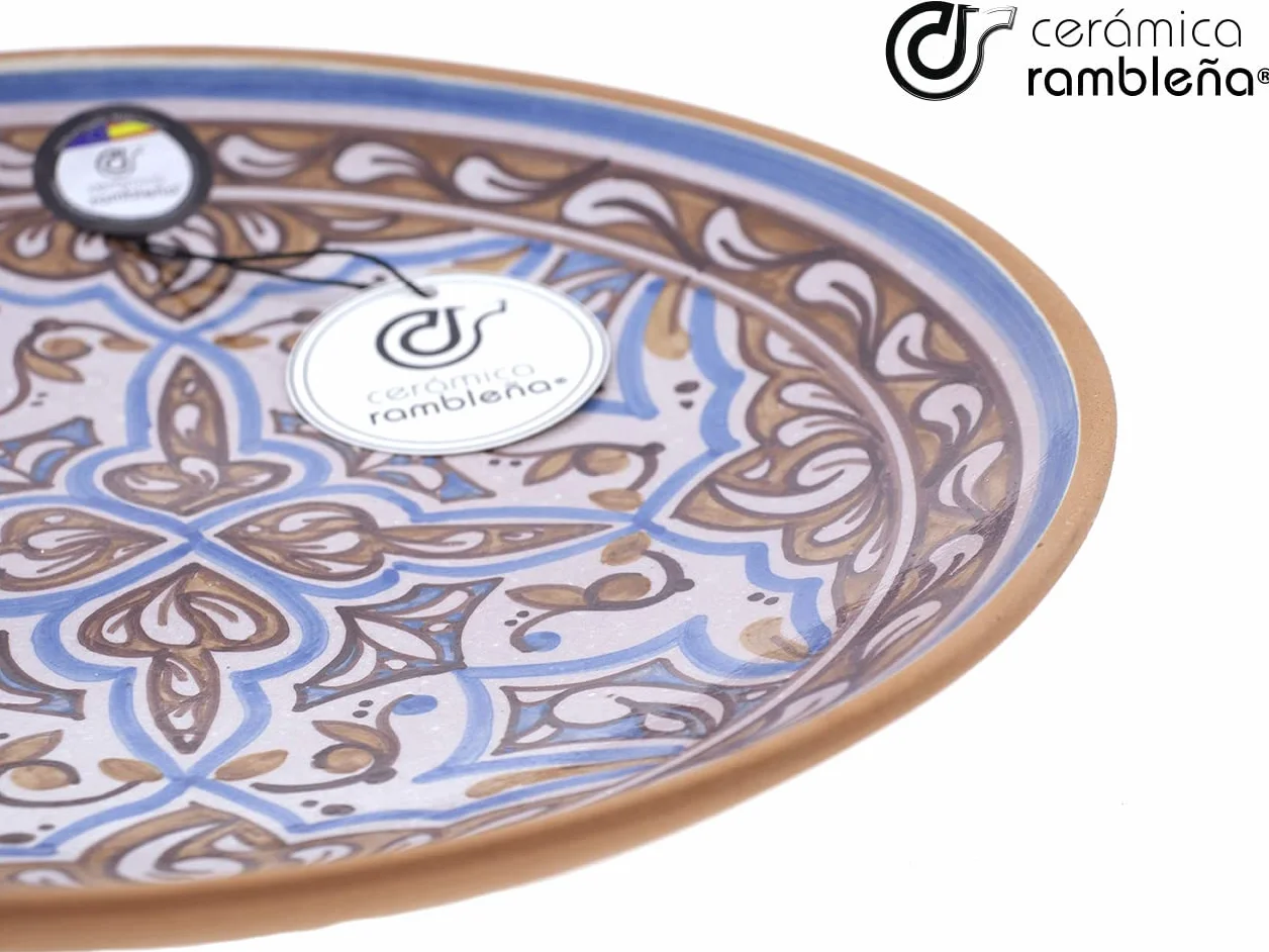 CERÁMICA RAMBLEÑA | Plato decorativo pared | Plato de cerámica | Plato de pared | Plato de barro | Plato pared - Modelo D46 | 100% Hecho a mano | 27x27x4.5 cm