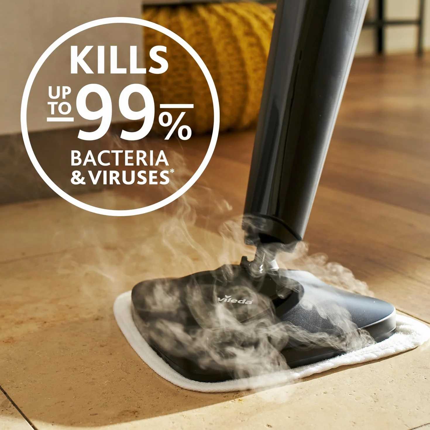 Vileda 146576 Recambio de Microfibras para Mopa, Compatible con Steam, Gran Poder de Desinfección sin Químicos, Color blanco, 2 unidades