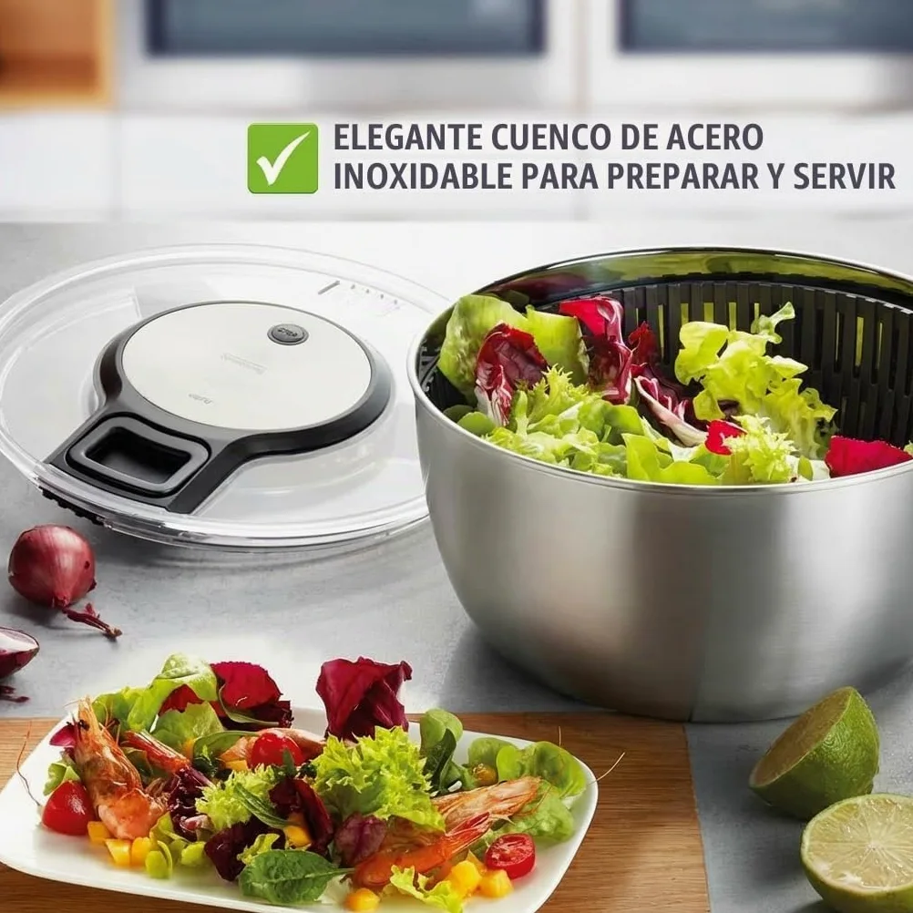 Gefu Speed Wing 28160 - Centrifugadora de ensalada en recipiente de acero inoxidable
