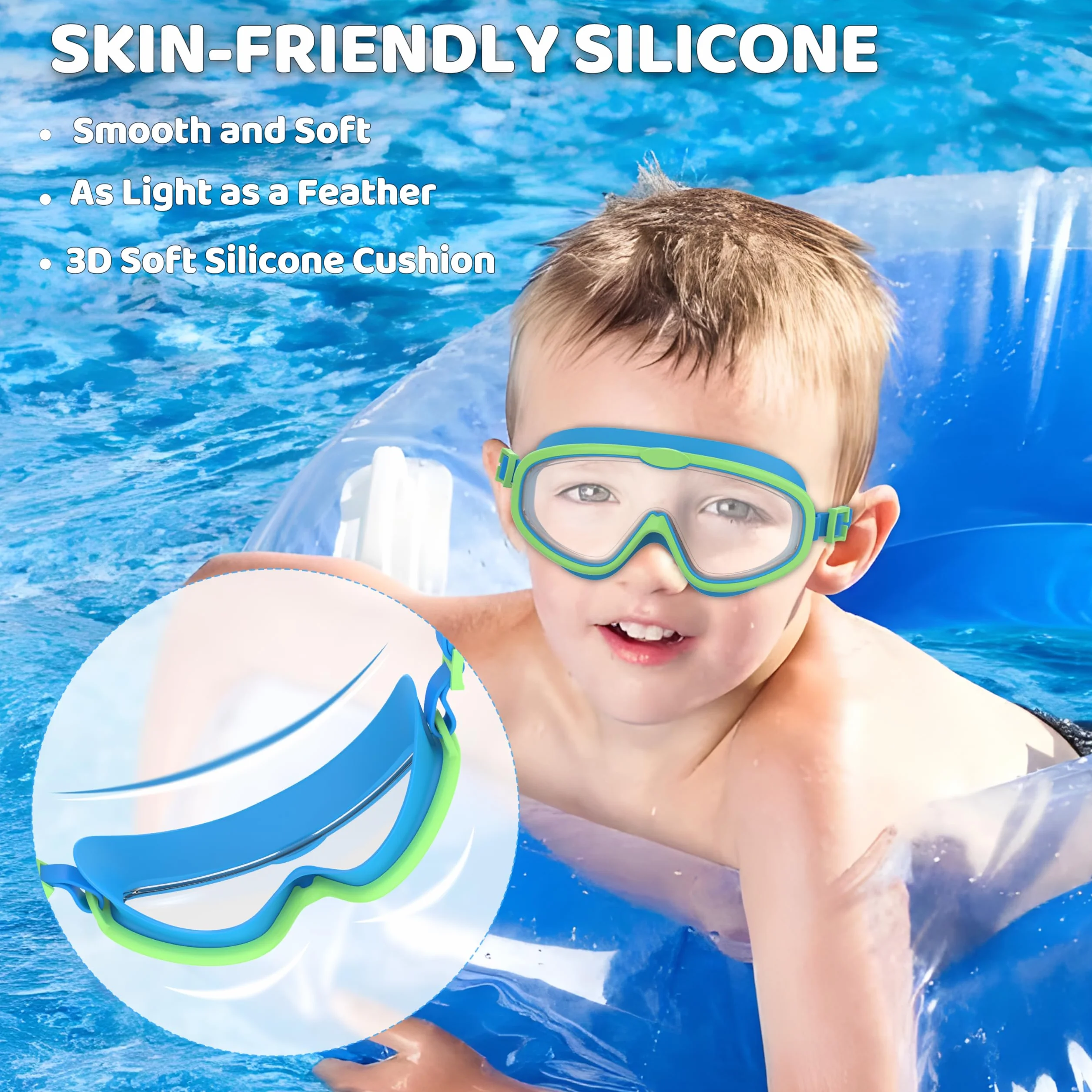 Gafas de Natación Antivaho Protección UV Junta de Silicona Montura Grande Niño 6-14 Años