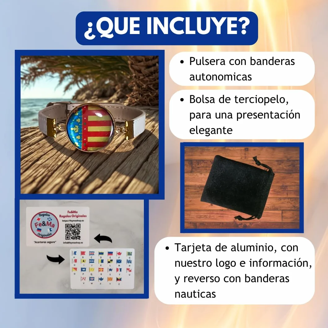 Feyma Pulsera de la Comunidad Valenciana con Medallón (Reial Senyera), Correa Ajustable, Regalo Souvenir Regional
