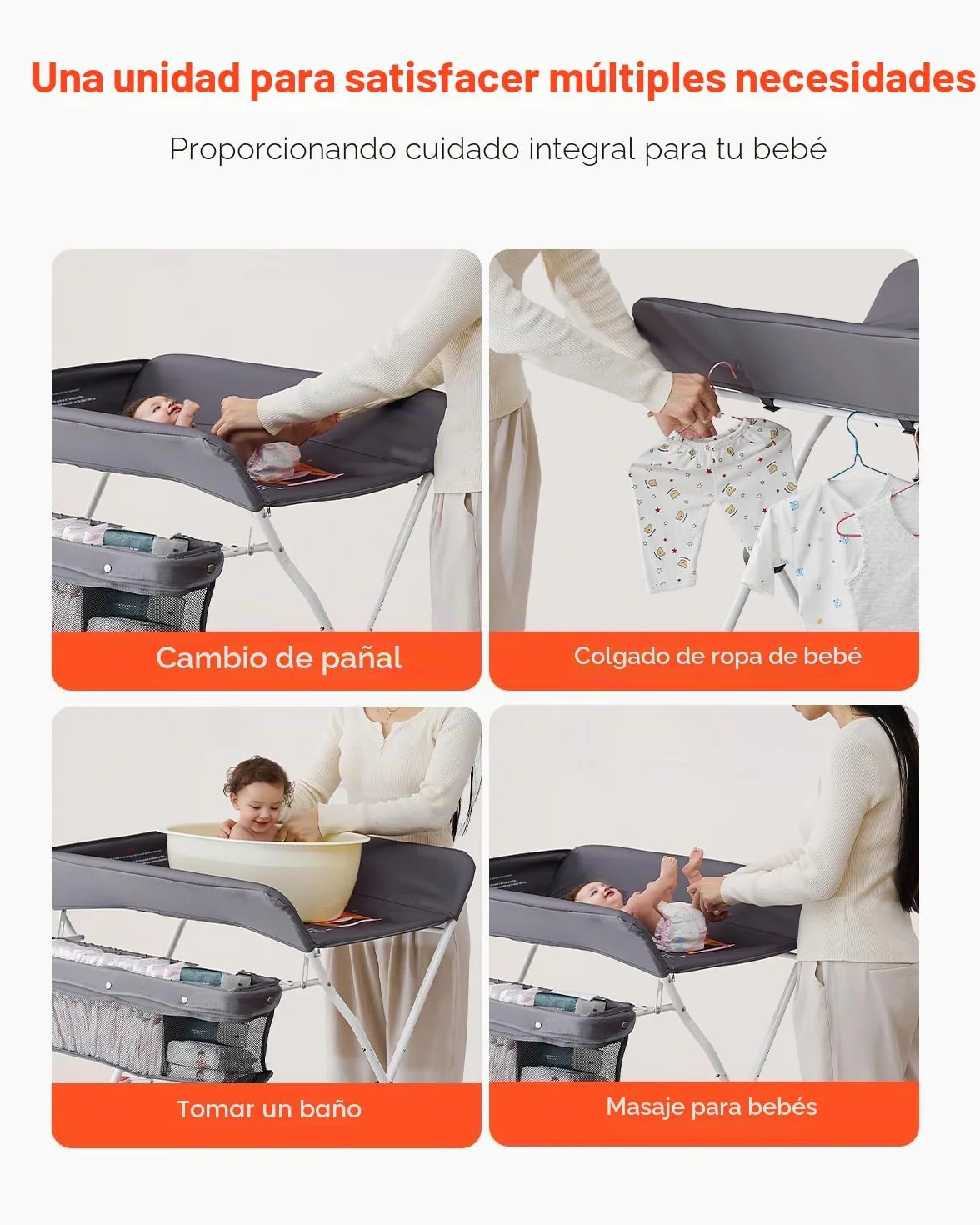 VEVOR Cambiador para Bebé Plegable Portátil 848 x 745 x (1030-1090) mm con Cesta Lateral Ruedas Bloqueables Gris Oscuro