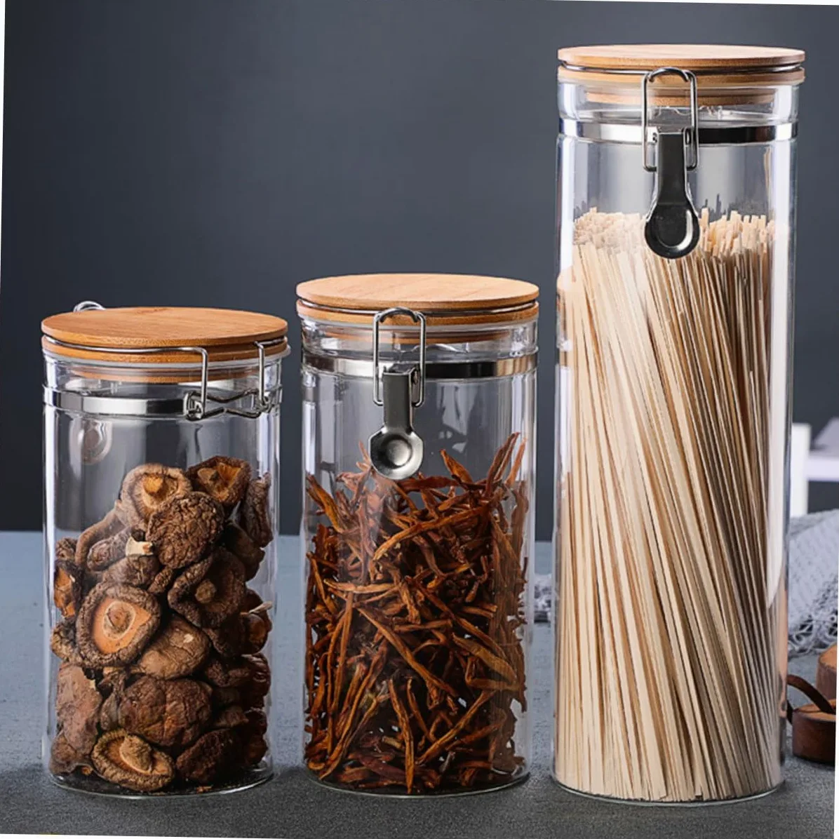 Juego de 2 Tarros Herméticos de Vidrio Tapa Sellada y Diseño Transparente para Almacenar Arroz y Granos en Cocina