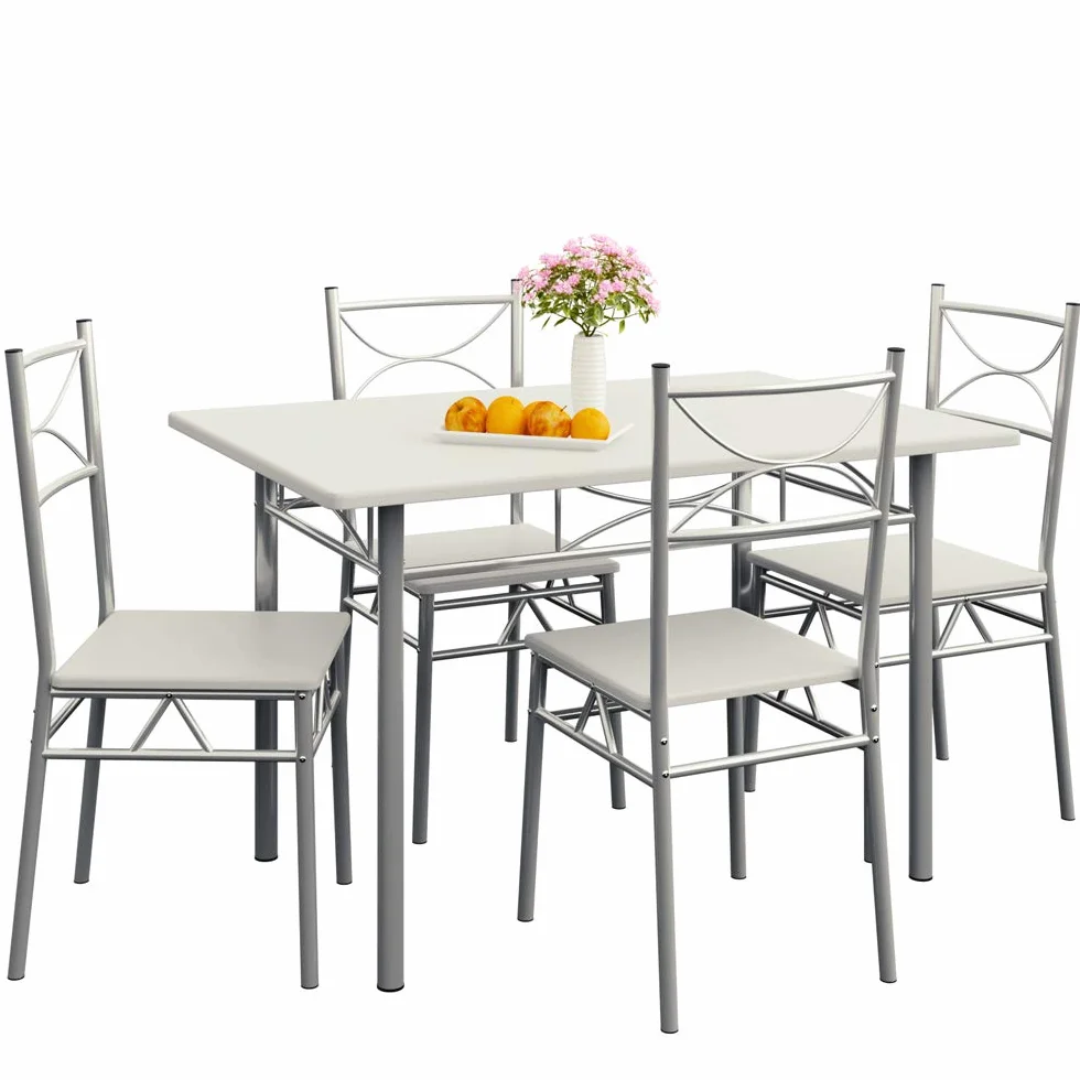 CASARIA® Conjunto Mesa y Sillas de Comedor Set de Muebles de Cocina Juego Completo Blanco 110x70cm Madera MDF 5 Pzs.Tipo Industrial Ahorra Espacio para 4 Personas