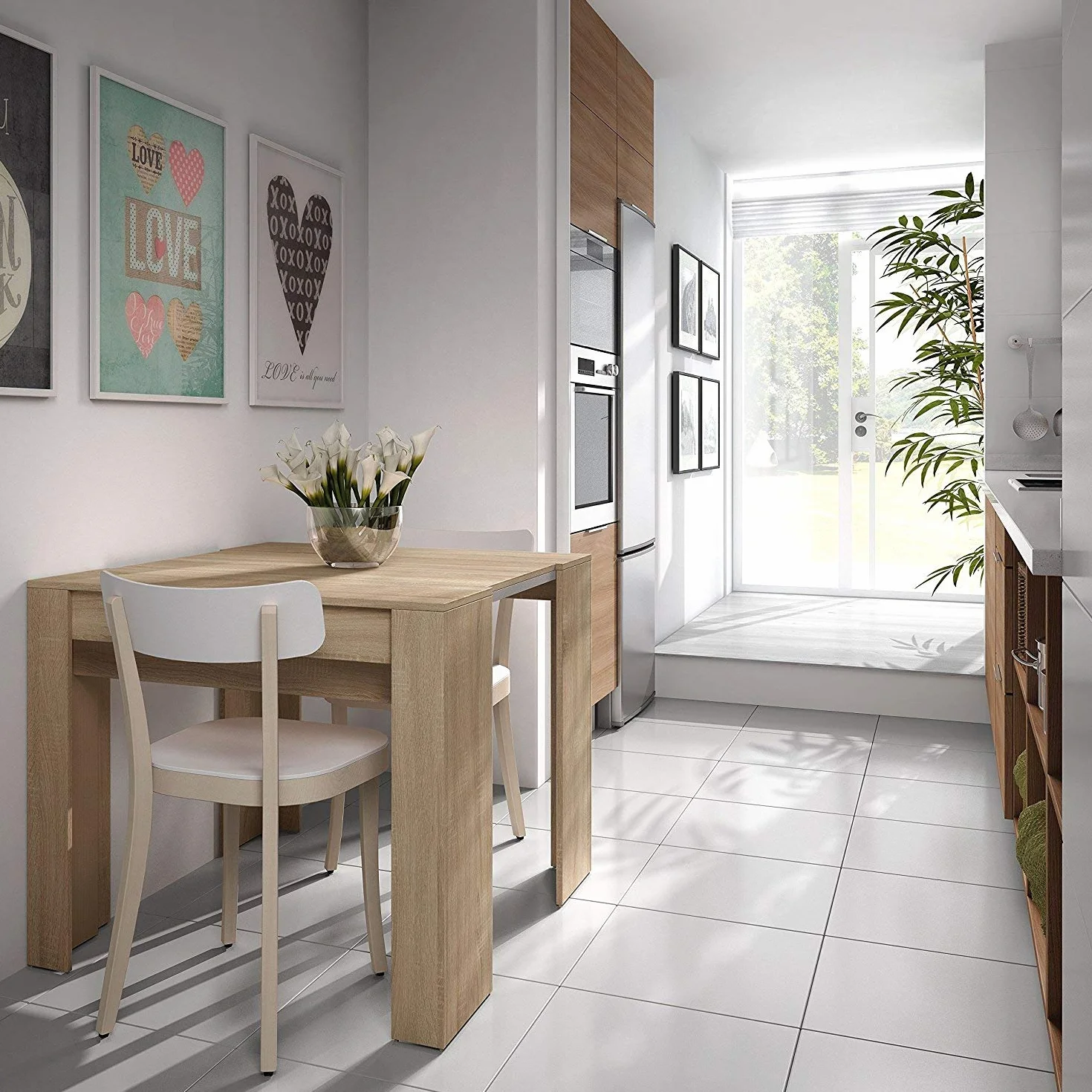 Habitdesign – Mesa Extensible para Comedor, Mesa Ampliable para Salón o Cocina - 5 Posiciones y hasta 10 Comensales - Roble Canadian - 50-235x90x78 cm - Modelo Consola