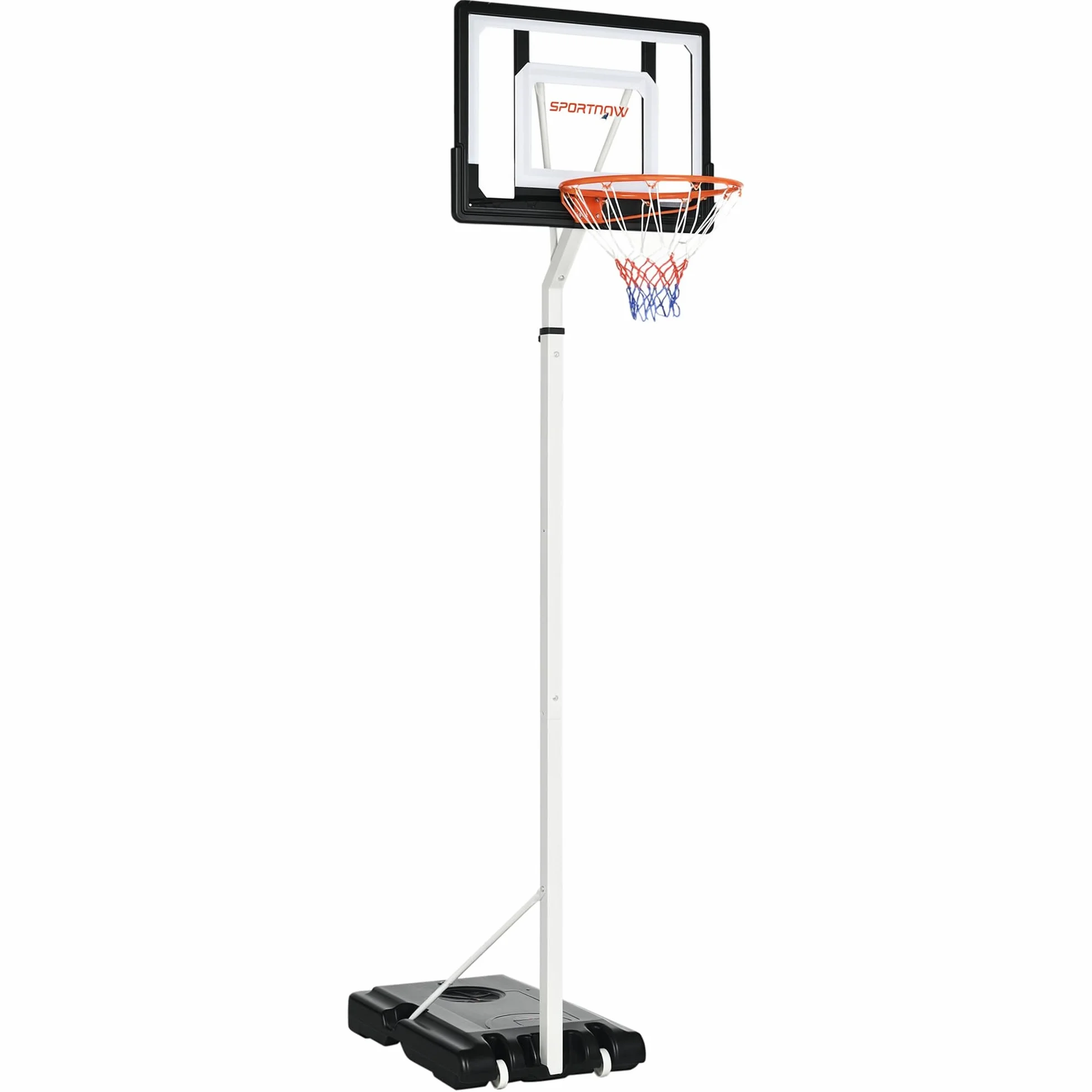 SPORTNOW Canasta de Baloncesto con Ruedas Altura Ajustable 245-305 cm Aro Portátil Tablero PVC Base Rellenable Exteriores 90x83x310-360 cm Blanco