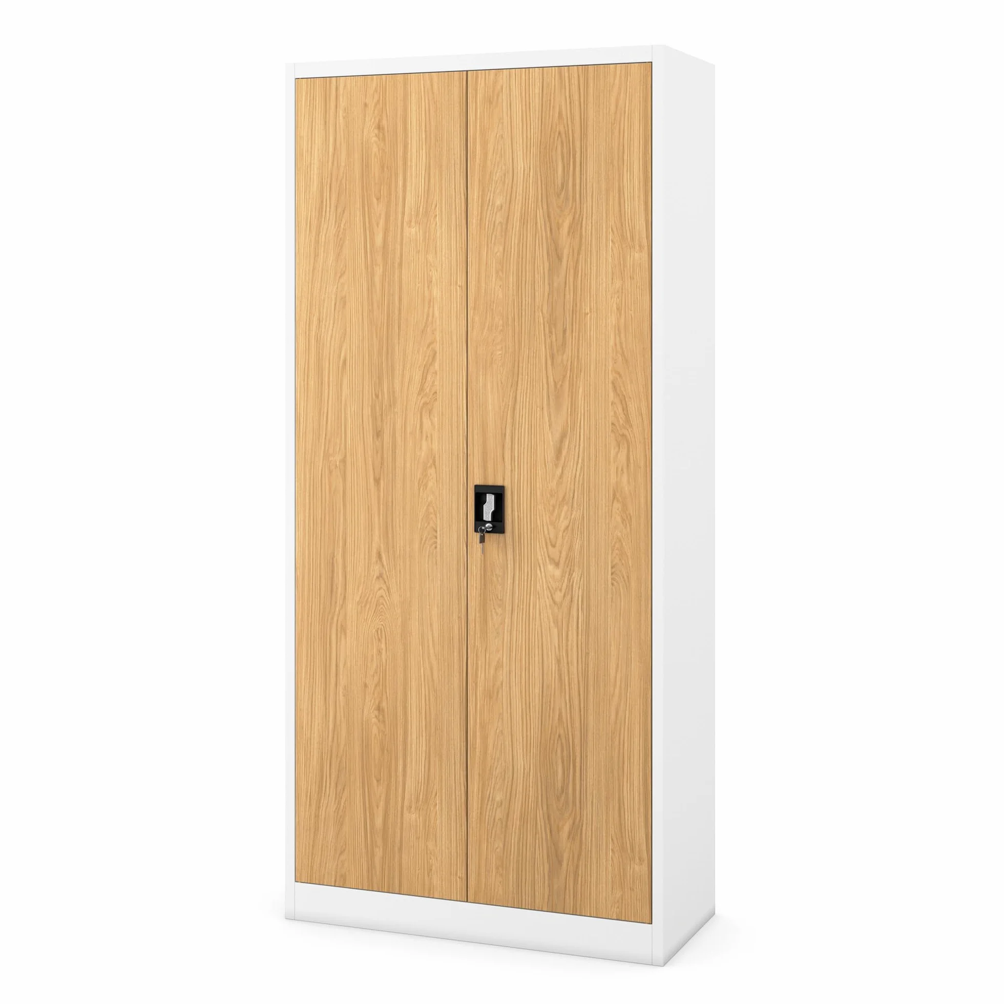 Jan Nowak Armario metálico Oficina para Documentos con Llave, Armario archivador metálico con estantes Ajustables, Gran Capacidad 195 x 90 x 40 cm Blanco Roble Dorado